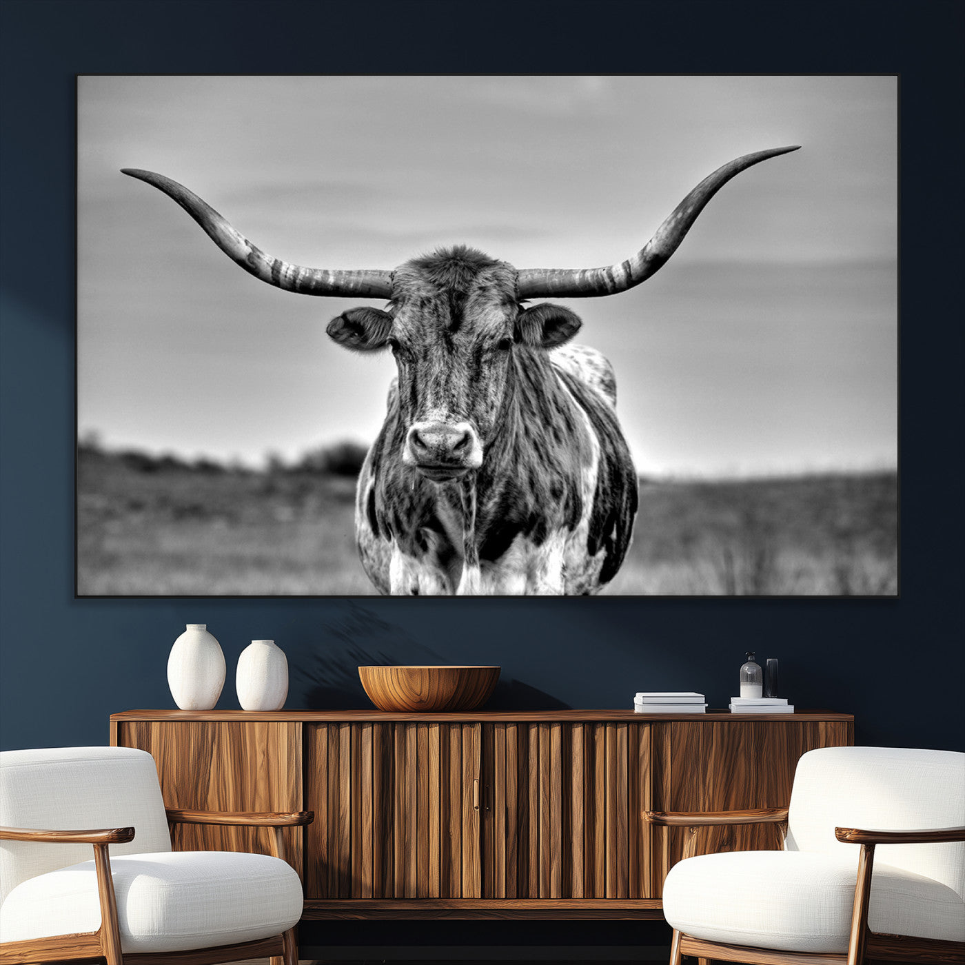 70836-SEG-FC-51X34_Oversize_Oversize-Texas Longhorn Cow Wall Art, Texas Longhorn Canvas, Cattle Canvas Print