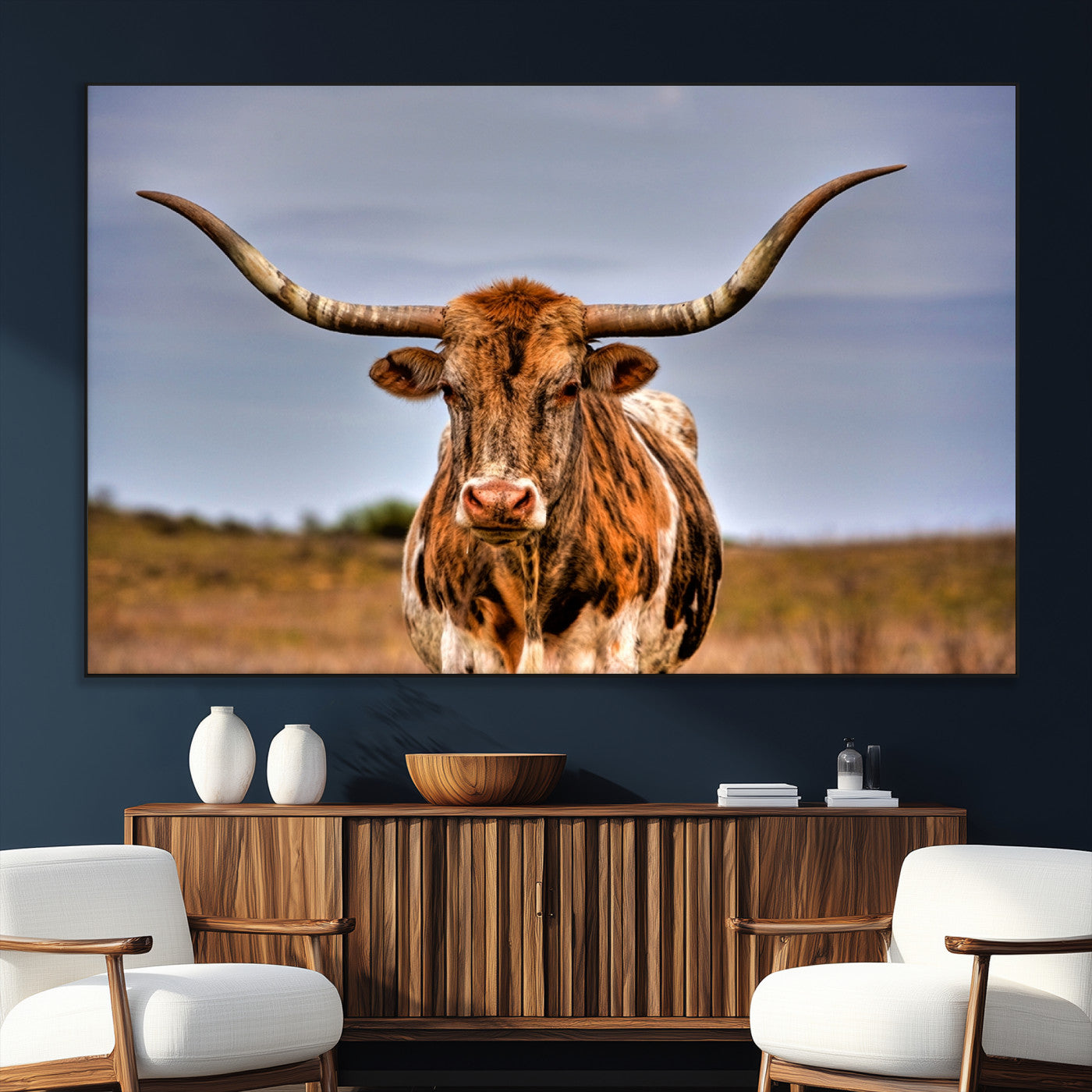 18594-SEG-FC-51X34_Oversize_Oversize-Texas Longhorn Wall Art Print, Framed Longhorn Cow Wall Art