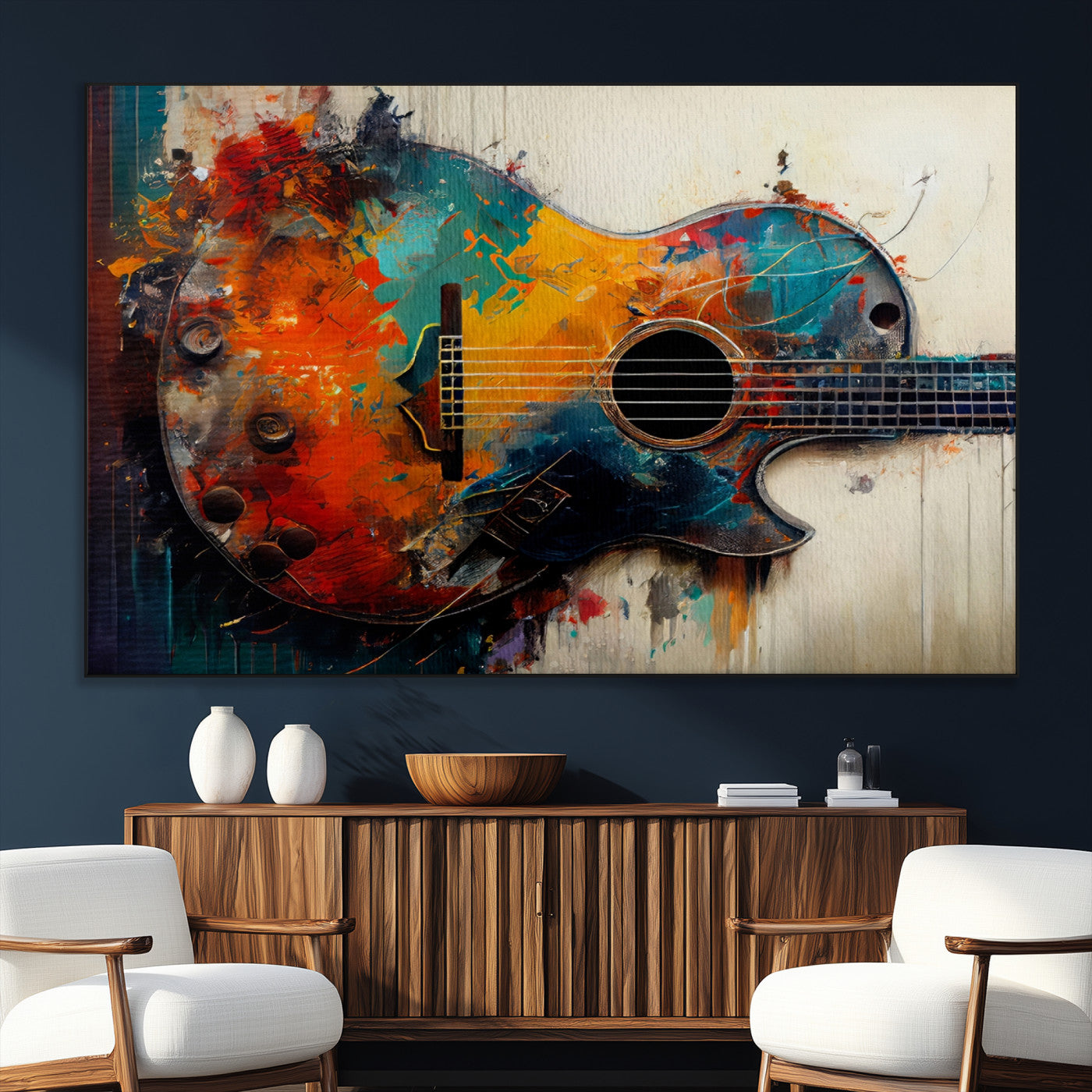 SEG-FC-51X34_Oversize - Abstract Guitar Wall Art Canvas | Vibrant Music-Inspired Art for Living Room or Studio | Colorful