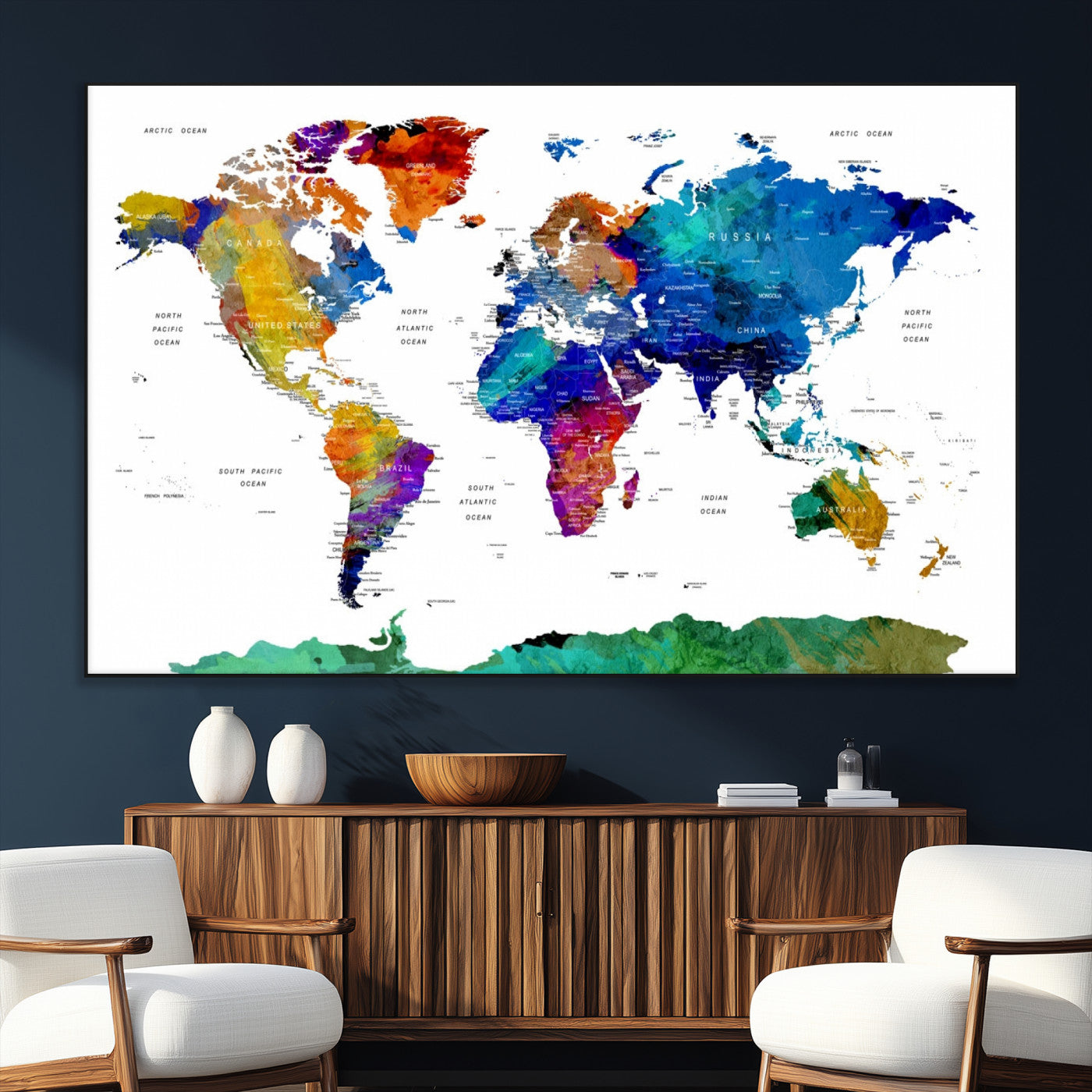 -Push Pin World Map Canvas Print – Framed Wall Art for Couples to Track Their Travels – Anniversary