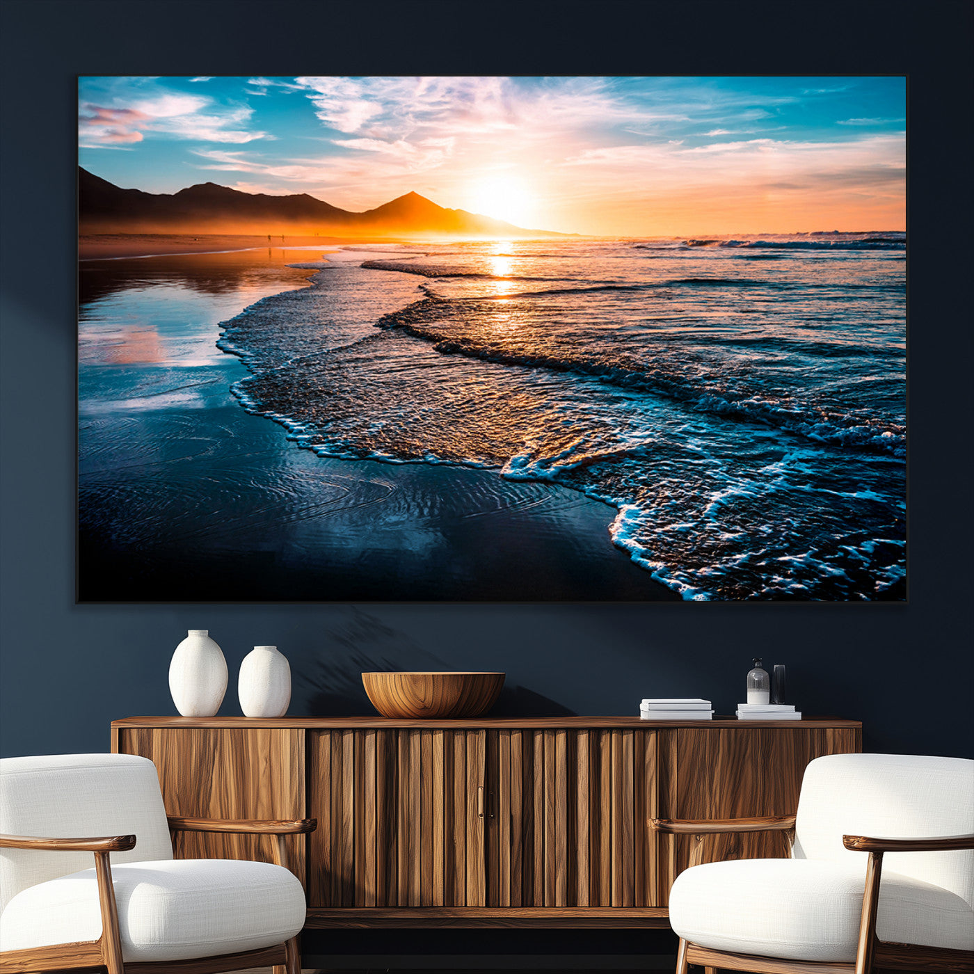 SEG-FC-51X34_Oversize - Beach Ocean Sunset on the Sea Wall Art Canvas, Beach Ocean Sunset Canvas Print