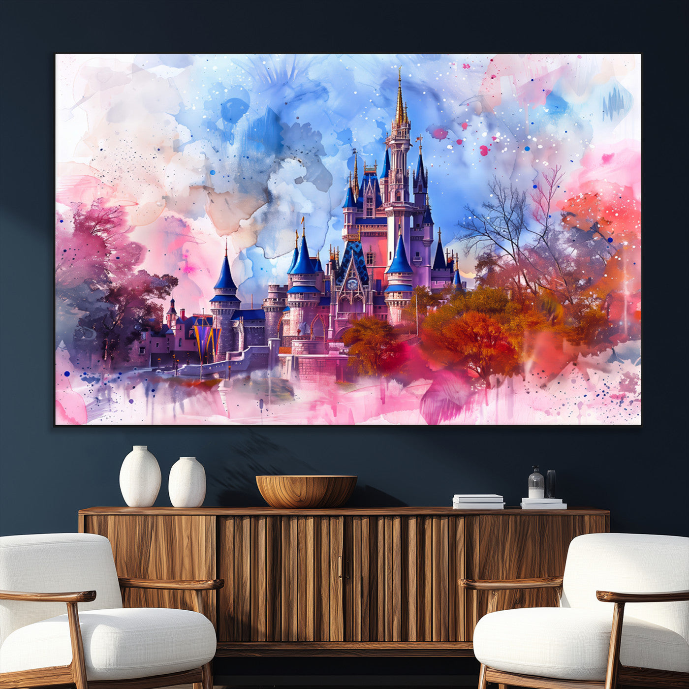 SEG-FC-51X34_Oversize - Disney Wall Art: Dreamy Watercolor Cinderella Castle Canvas Print