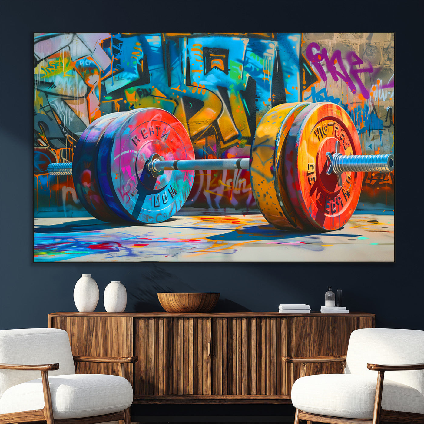 SEG-FC-51X34_Oversize - Fitness Gym Barbell Graffiti Wall Art Canvas Print