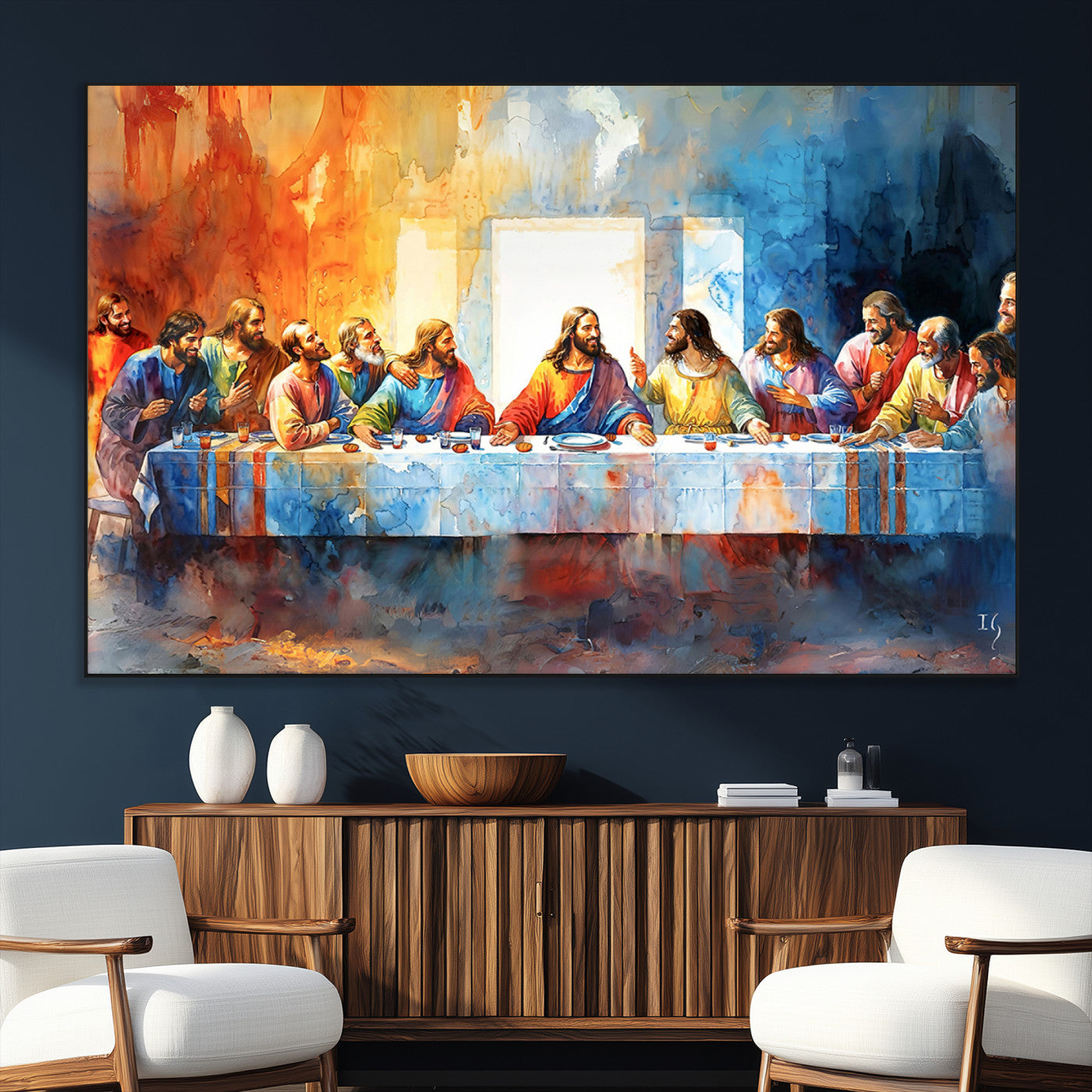 SEG-FC-51X34_Oversize - Abstract Watercolor The Last Supper Wall Art