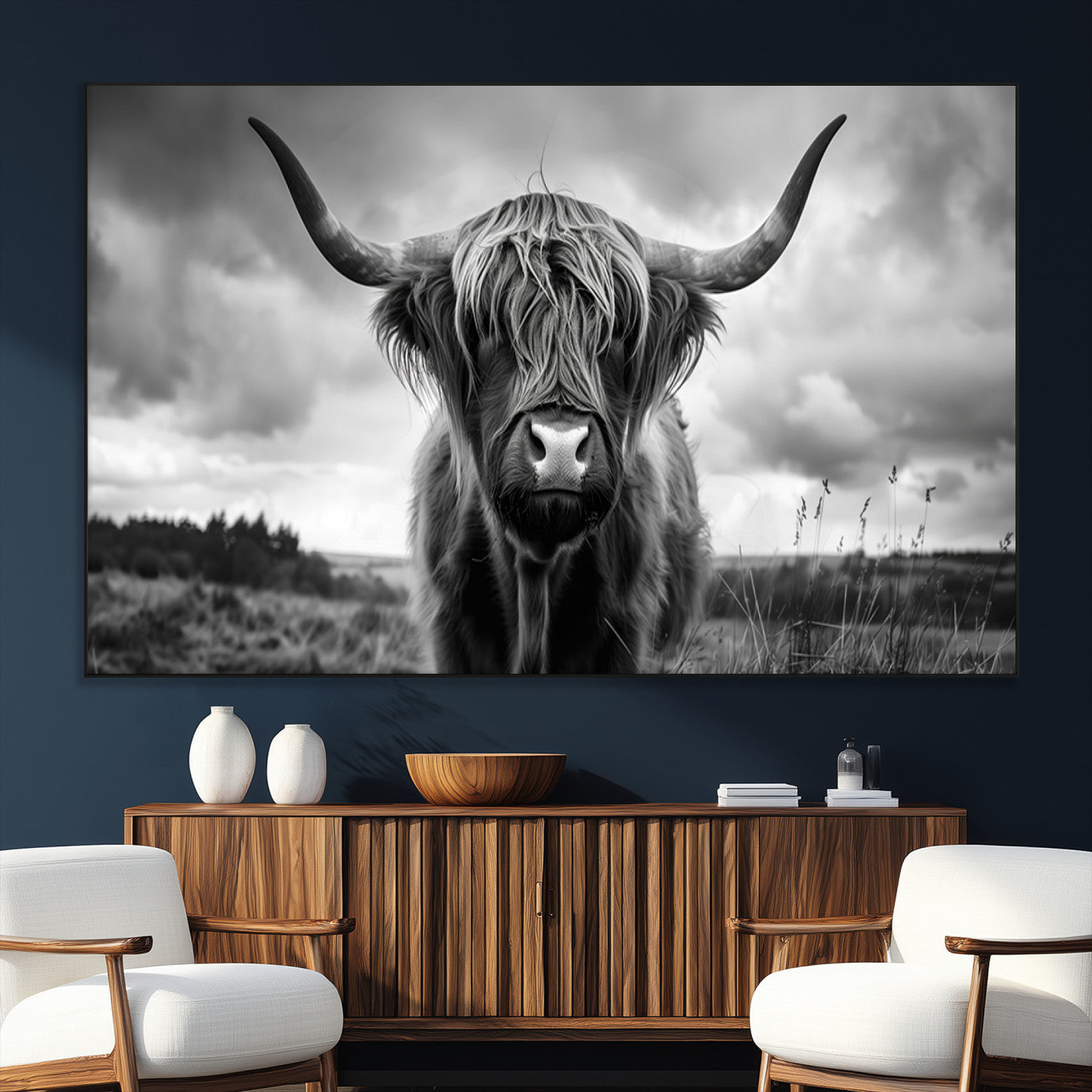 17924-SEG-FC-51X34_Oversize_Oversize-Scottish Cow Wall Art Canvas Print | Longhorn Wall Art | Bighorn Animal Wall Art