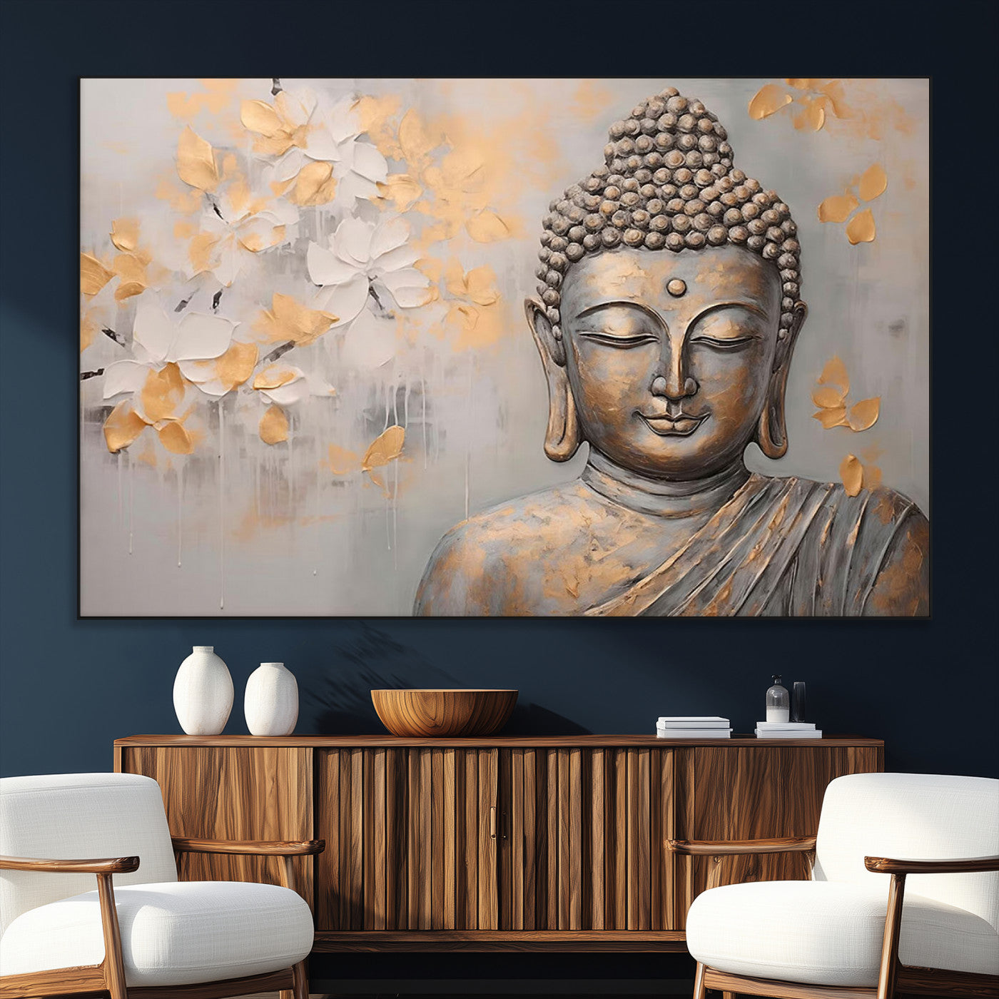 SEG-FC-51X34_Oversize - Abstract Buddha Statue Wall Art Canvas Print - Modern Meditation Decor for Living Room, Office, Yoga