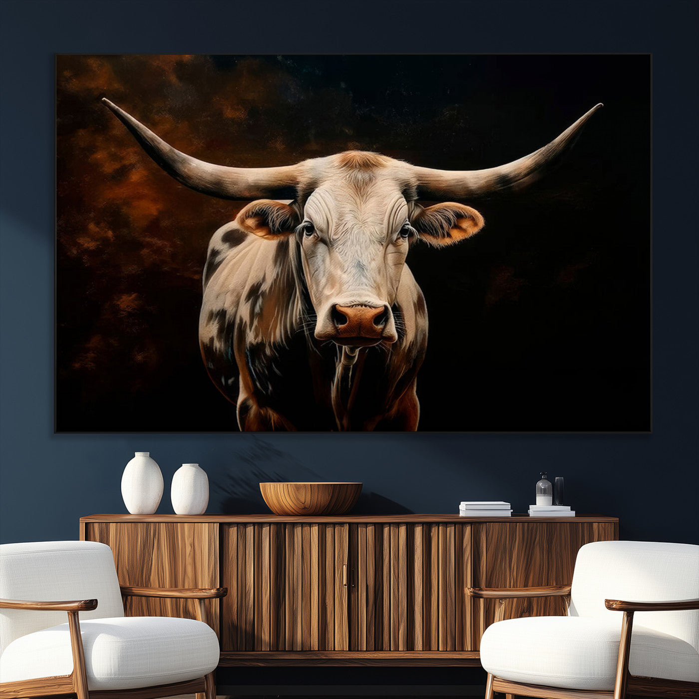 70522-SEG-FC-51X34_Oversize_Oversize-Texas Longhorn Wall Art | 3-Panel Large Texas Longhorn Canvas Print for Living Room, Office, or