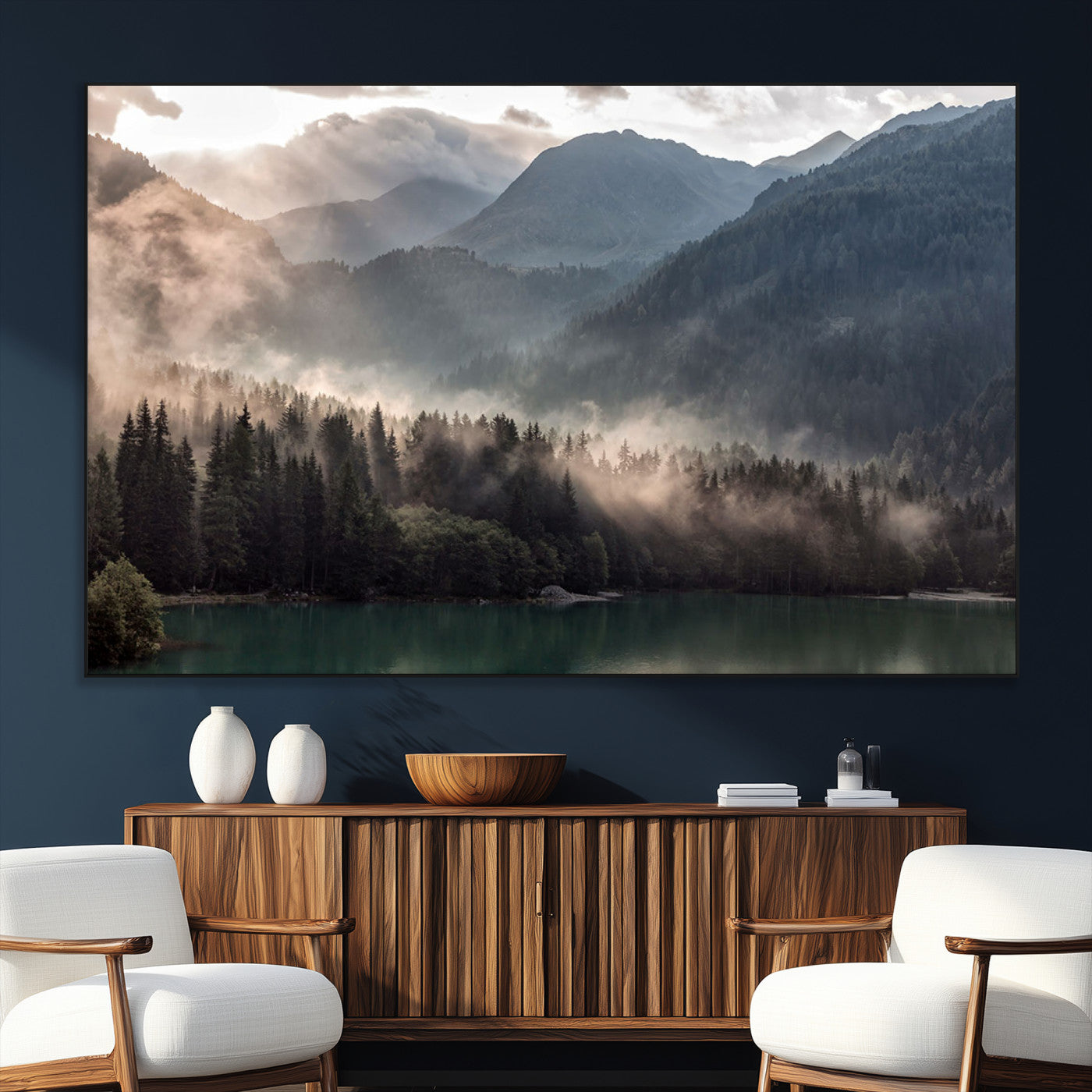 SEG-FC-51X34_Oversize - Foggy Mountain Canvas Print Forest Wall Art