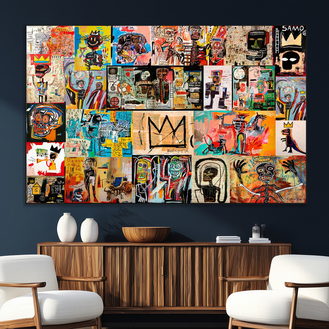 SEG-FC-51X34_Oversize - Abstract Art Collage Wall Art Canvas Print – Framed, Ready to Hang, Urban Graffiti Style
