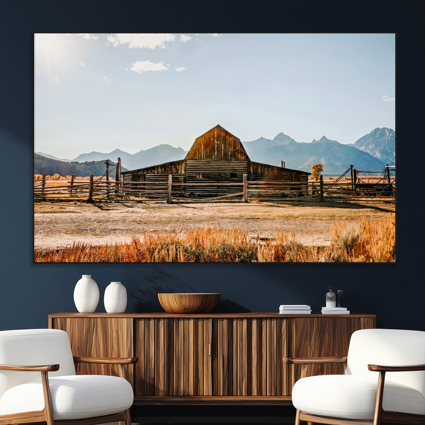 SEG-FC-51X34_Oversize - Vintage Old Barn Field Wall Art Canvas Print for Farmhouse Decor - Rustic Barn Wall Art Canvas Print