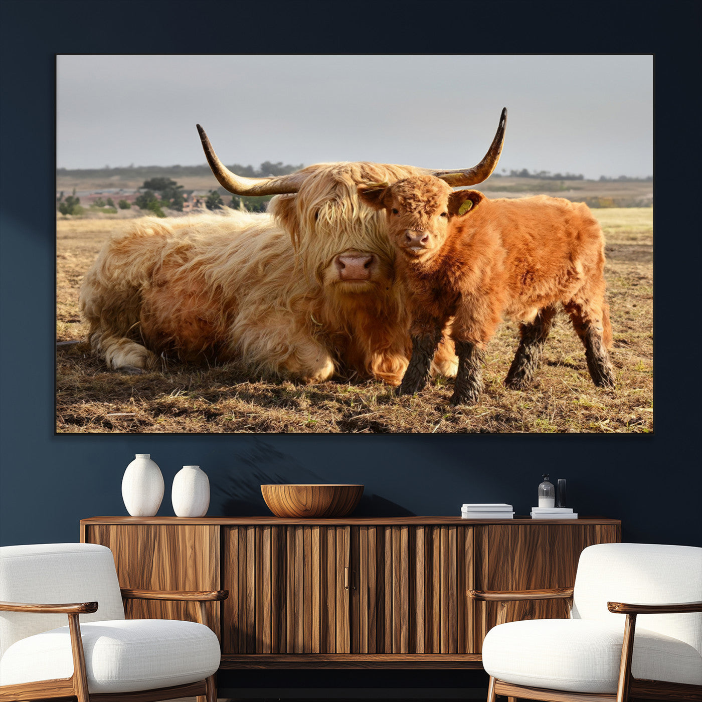 SEG-FC-51X34_Oversize - Highland Cow Canvas Wall Art Animal Print for Farm House Decor
