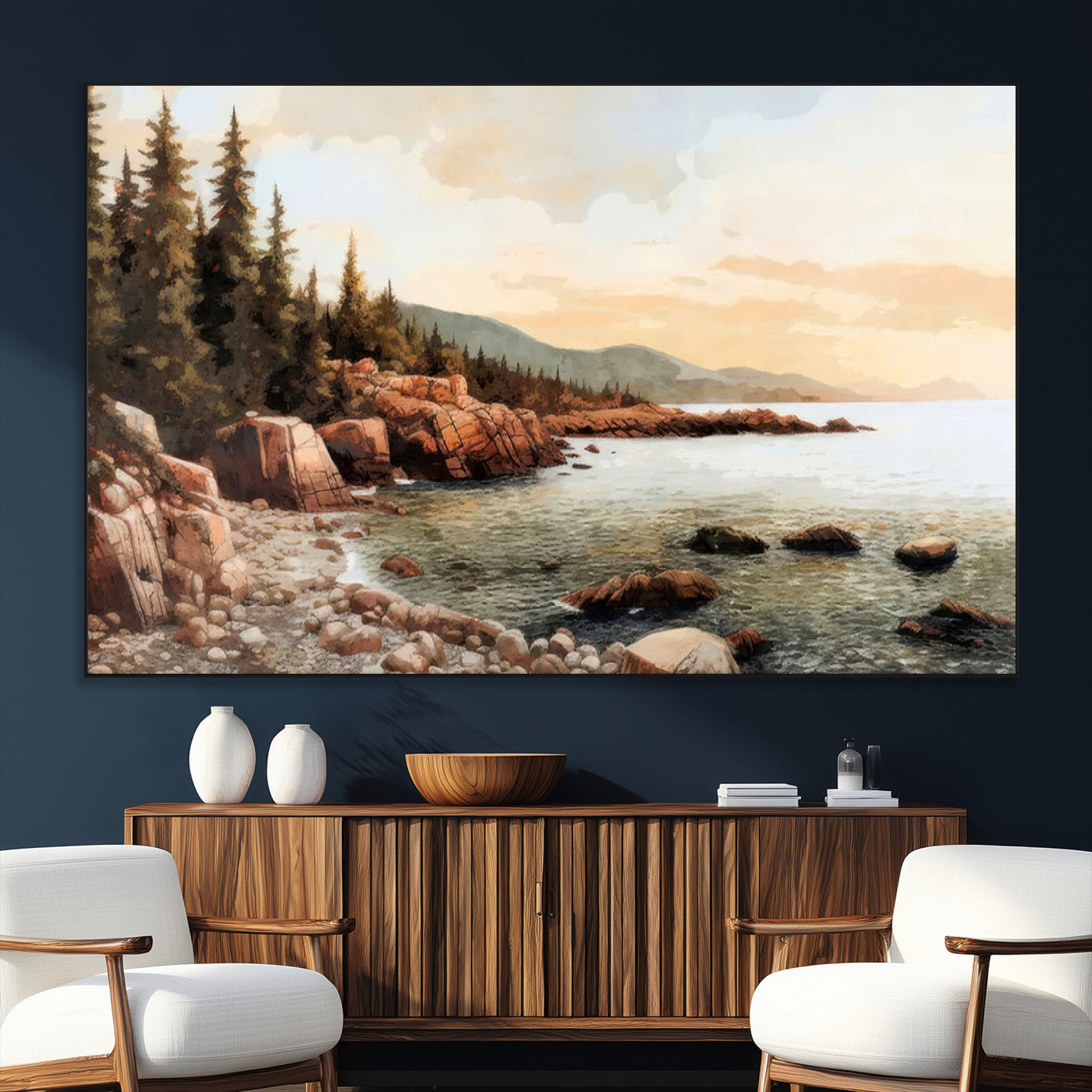 77145-SEG-FC-51X34_Oversize_Oversize-Serene Coastal View of Acadia National Park Wall Art - Stunning 3-Panel Wall Art Canvas Print,