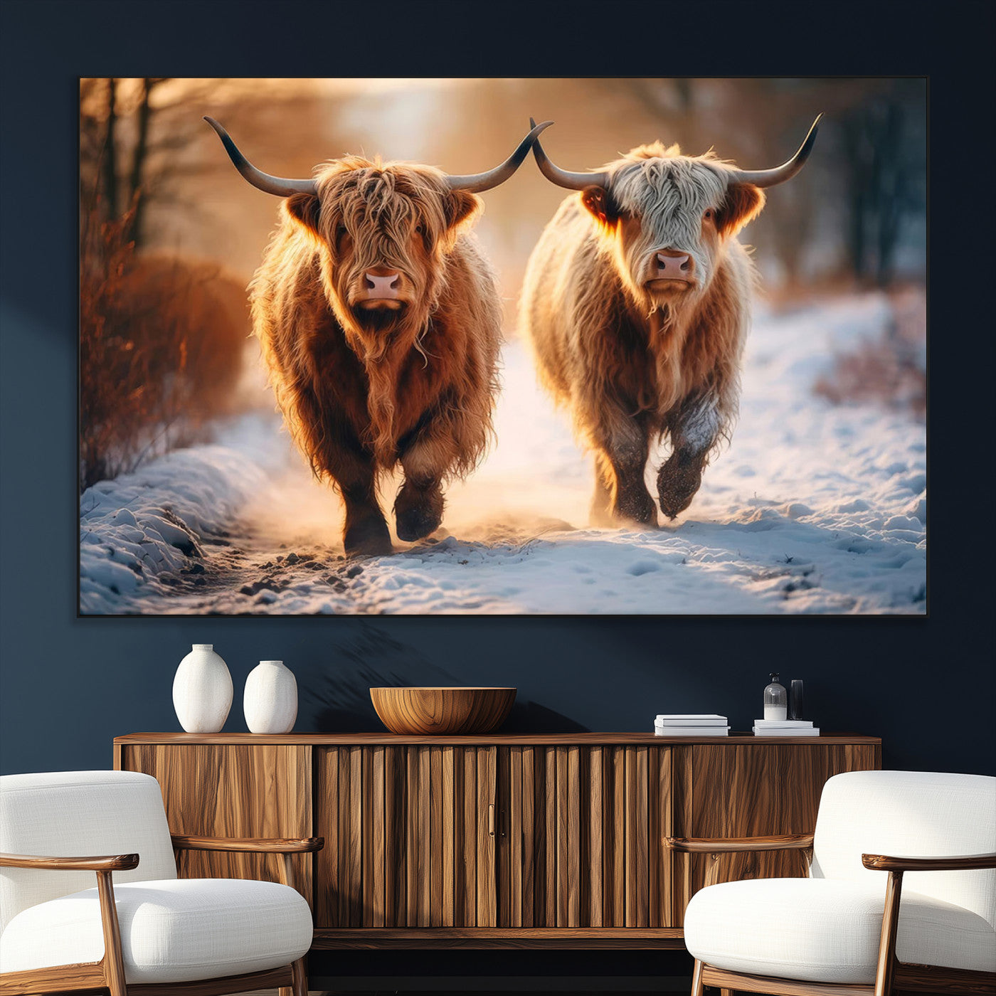 SEG-FC-51X34_Oversize - Scottish Highland Cow Horn Farm Wall Art Canvas Print