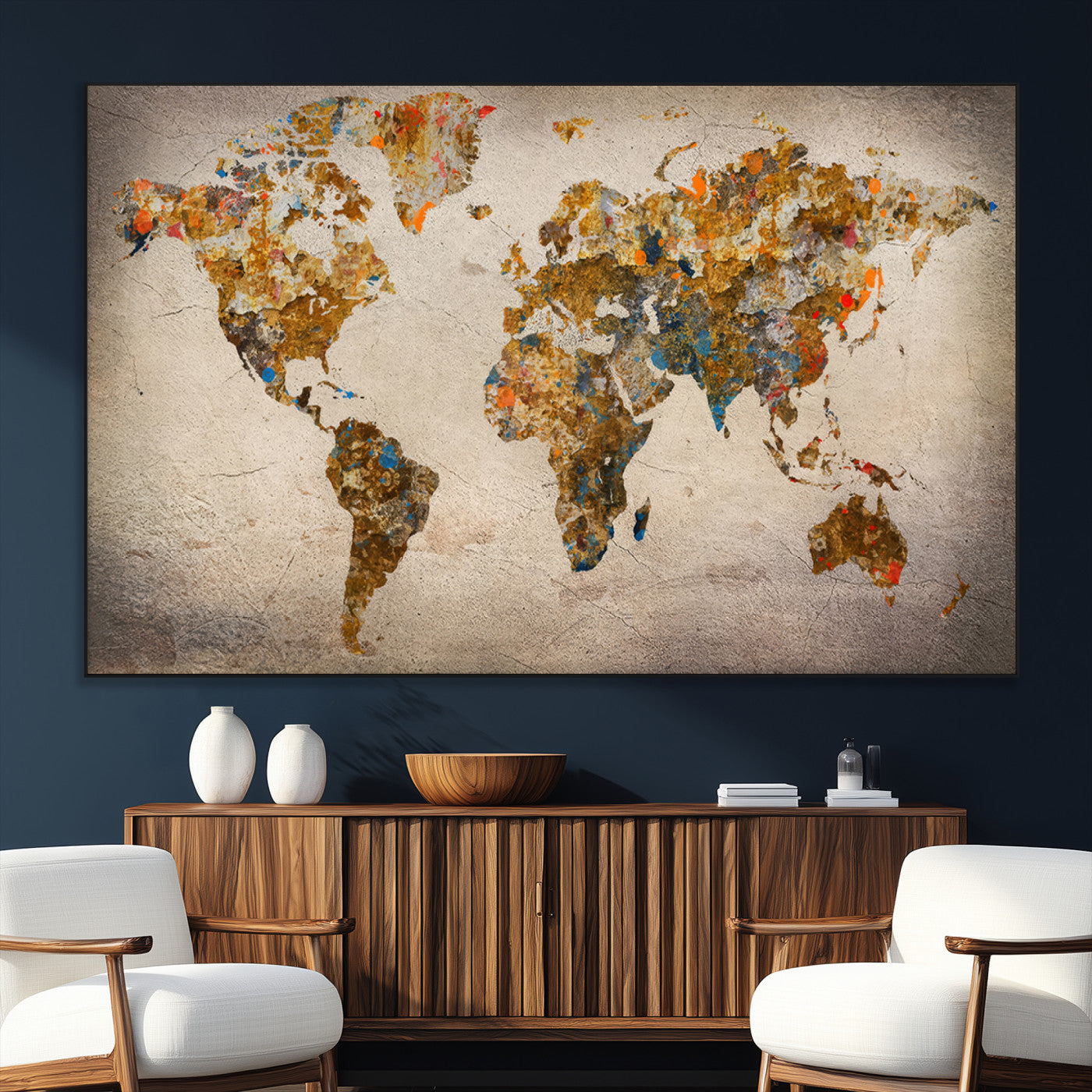 SEG-FC-51X34_Oversize - Push Pin World Map Canvas Print – Framed Wall Art for Couples to Track Their Travels – Anniversary