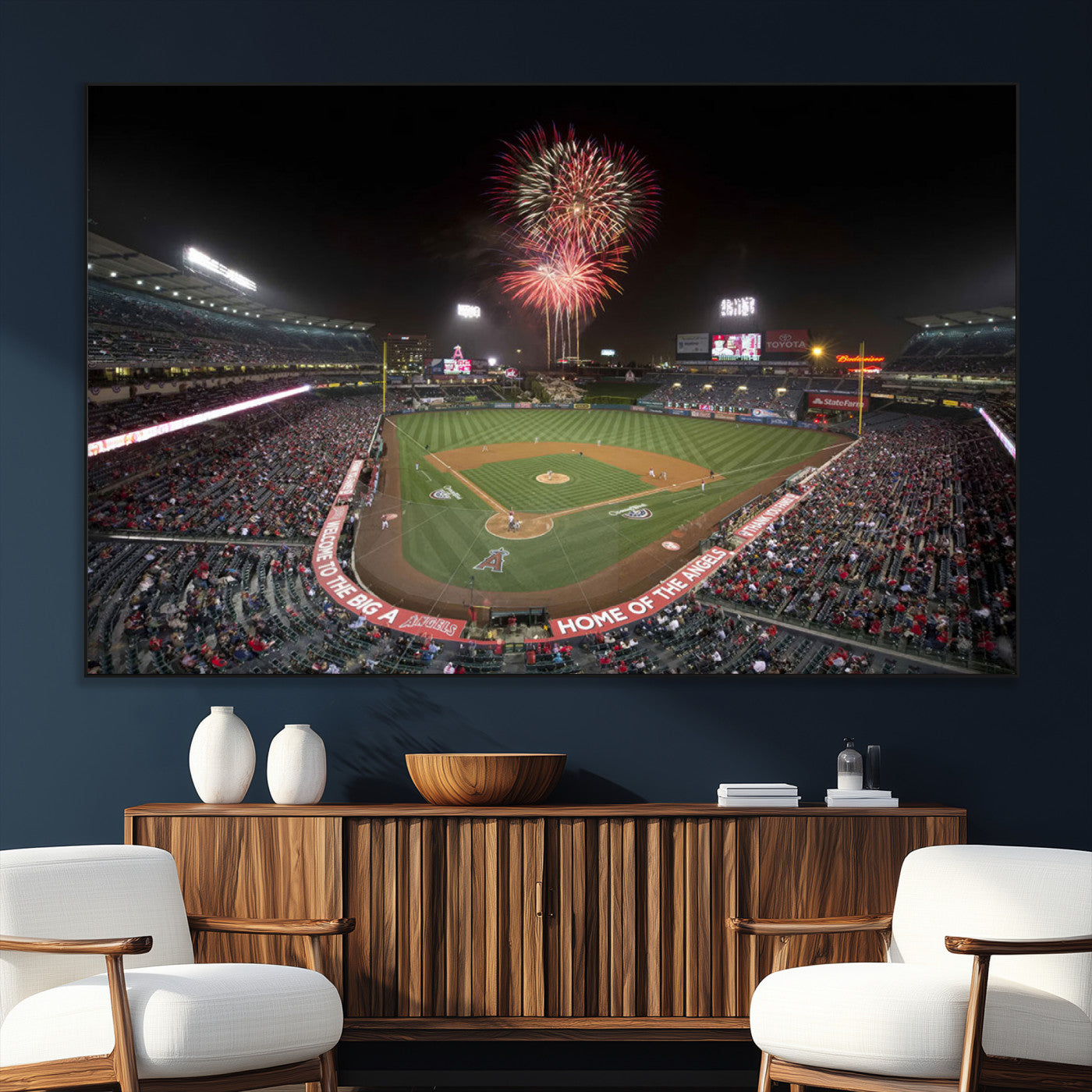 63592-SEG-FC-51X34_Oversize_Oversize-Fireworks at Angel Stadium – Los Angeles Angels Canvas Print, Framed Los Angeles Angels Wall Art