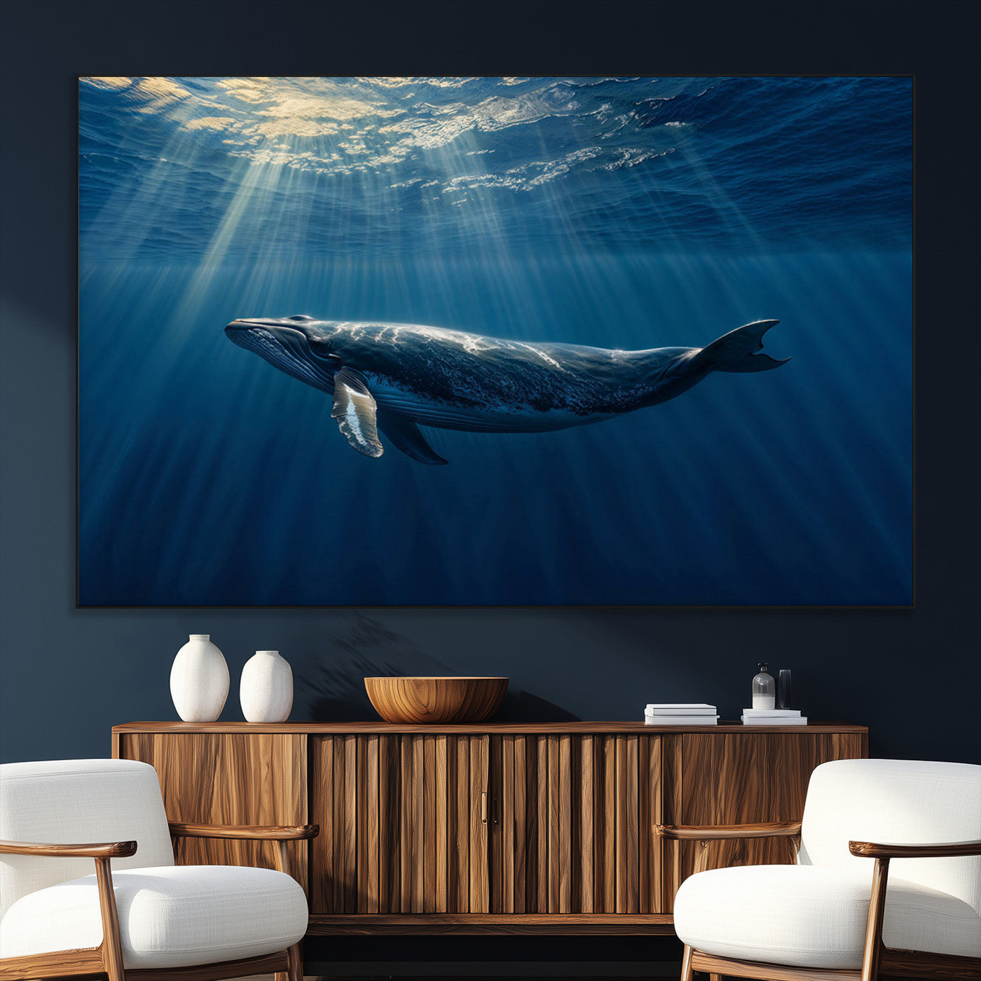 -Whale under Ocean Wall Art Canvas Print
