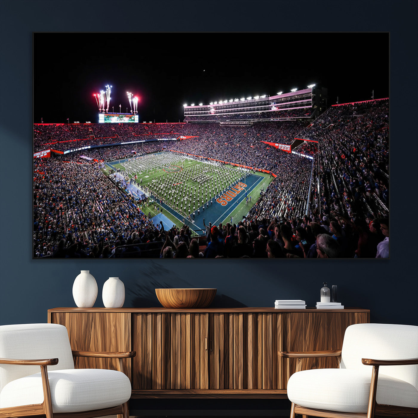 SEG-FC-51X34_Oversize - Ben Hill Griffin Stadium Night Game Triple Canvas Wall Art - Florida Gators Football Match