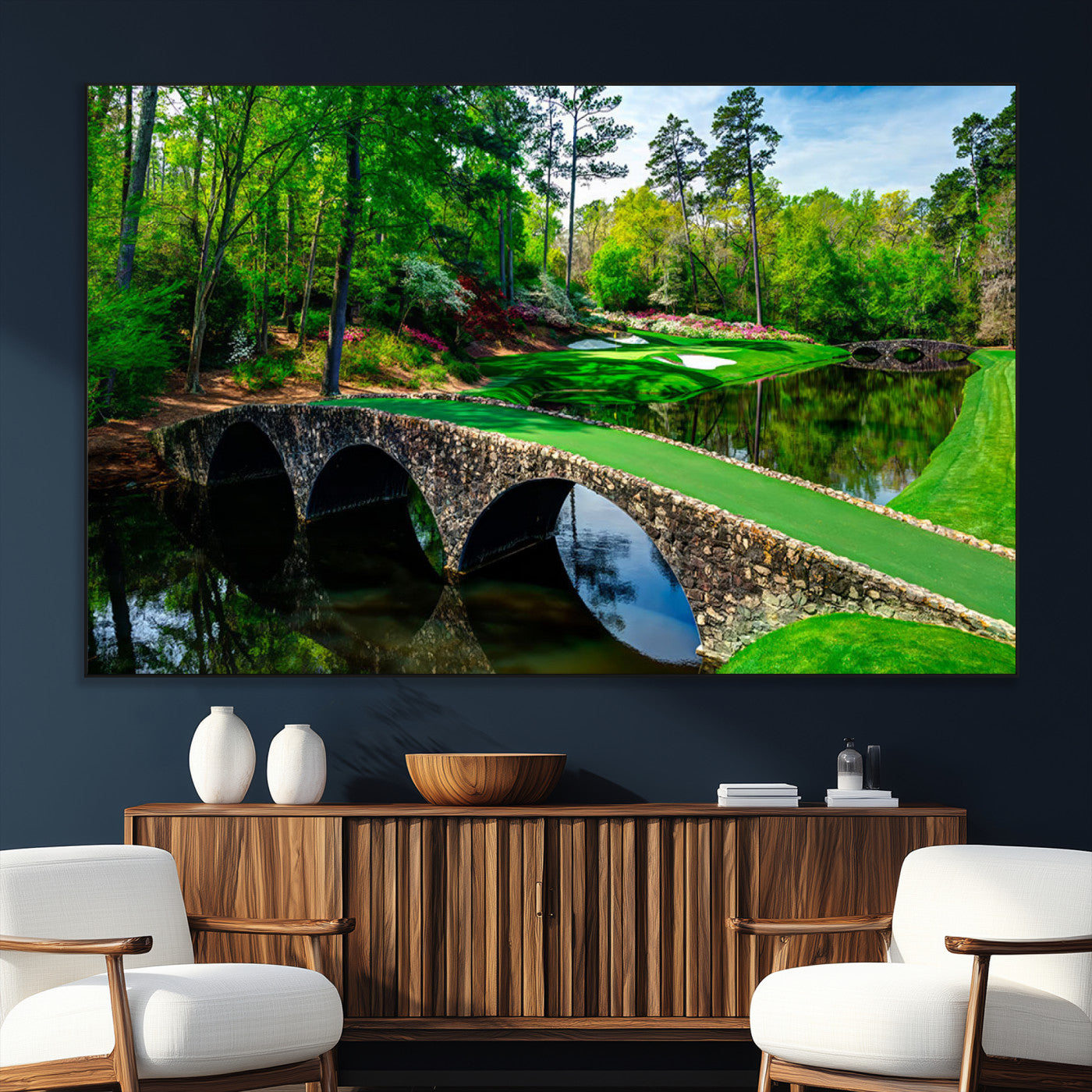 SEG-FC-51X34_Oversize - Augusta National Golf Club Wall Art - Panoramic Bridge & Lush Greenery – Premium Framed,