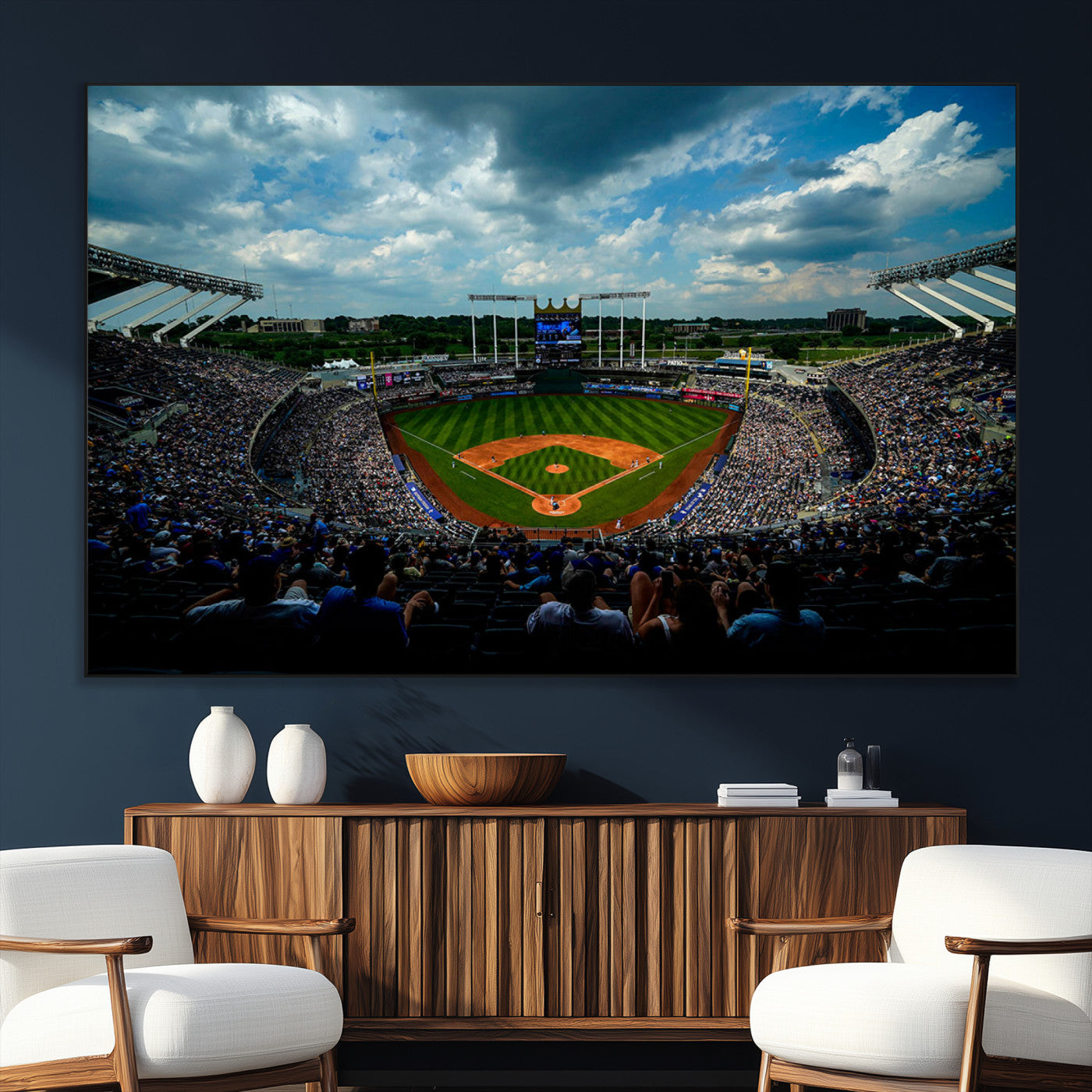 SEG-FC-51X34_Oversize - 3-Panel Kauffman Stadium Wall Art Print | Large Kansas City Royals Baseball Canvas Print for Sports