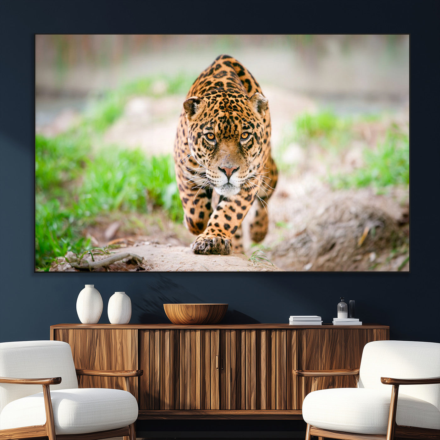 75066-SEG-FC-51X34_Oversize_Oversize-Leopard on the Prowl - Stunning Large Framed Leopard Wall Art Canvas Wall Art for Living Room,