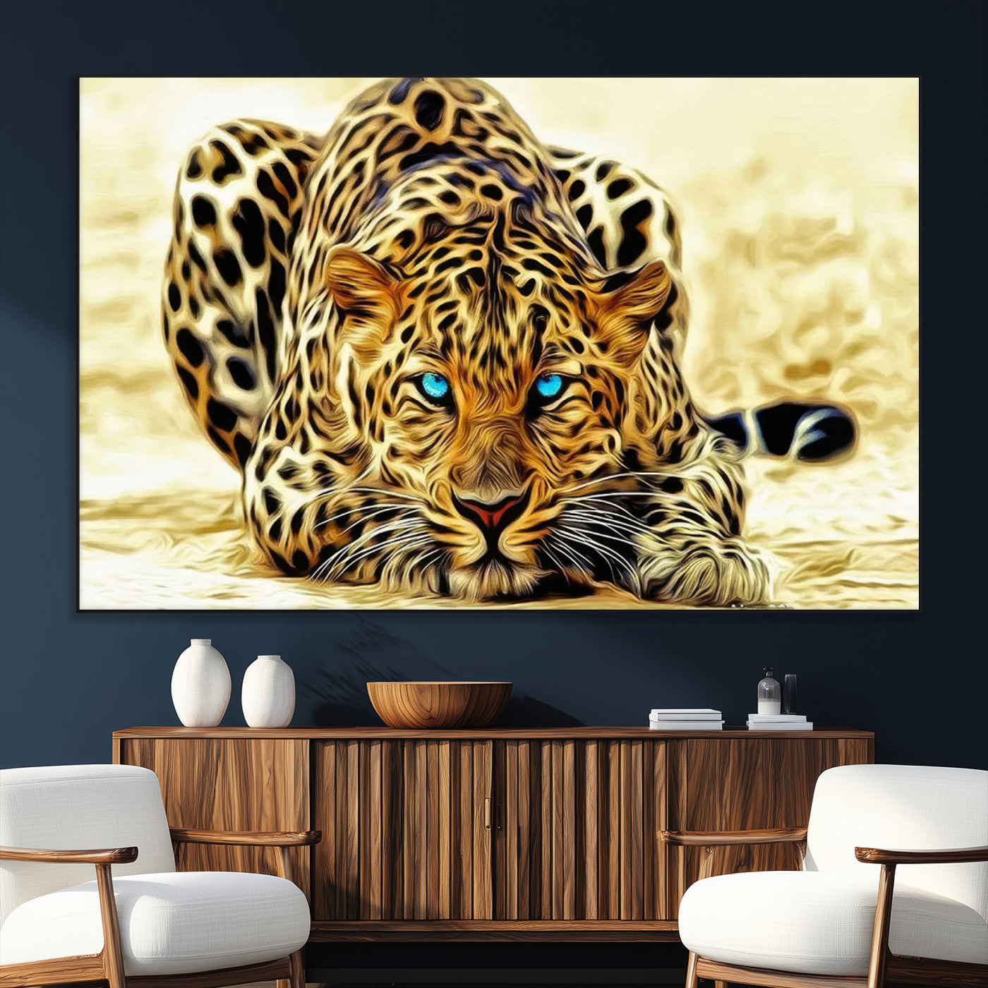 45281-SEG-FC-51X34_Oversize_Oversize-Blue-Eyed Leopard Canvas Wall Art - Framed Animal Print Ready to Hang - Fierce and Bold Decor for