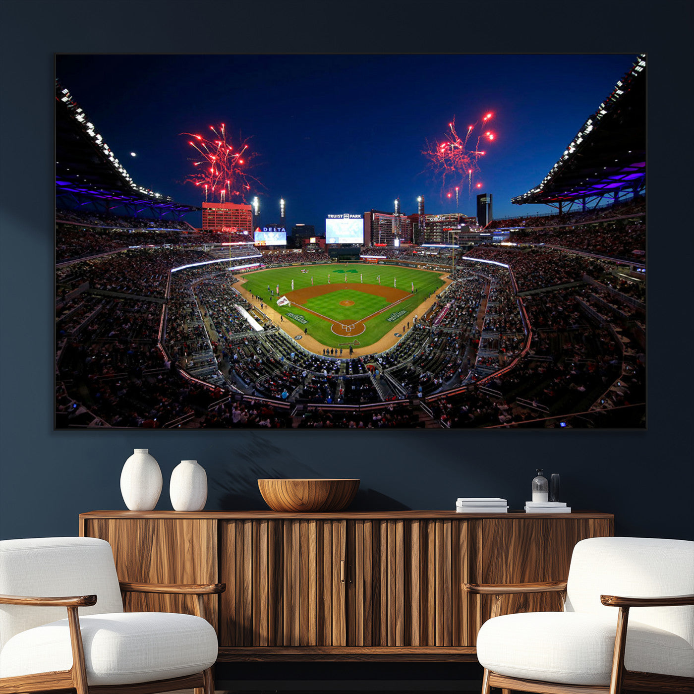 SEG-FC-51X34_Oversize - Truist Park Atlanta Braves Baseball Stadium Wall Art Print | Large 3-Panel Canvas Print for Sports