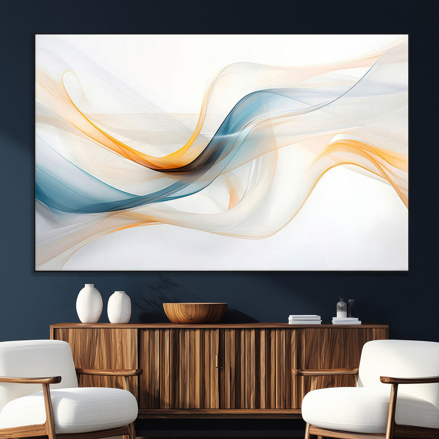 SEG-FC-51X34_Oversize - Decorative Turquoise Abstract Wave Wall Art Canvas Print