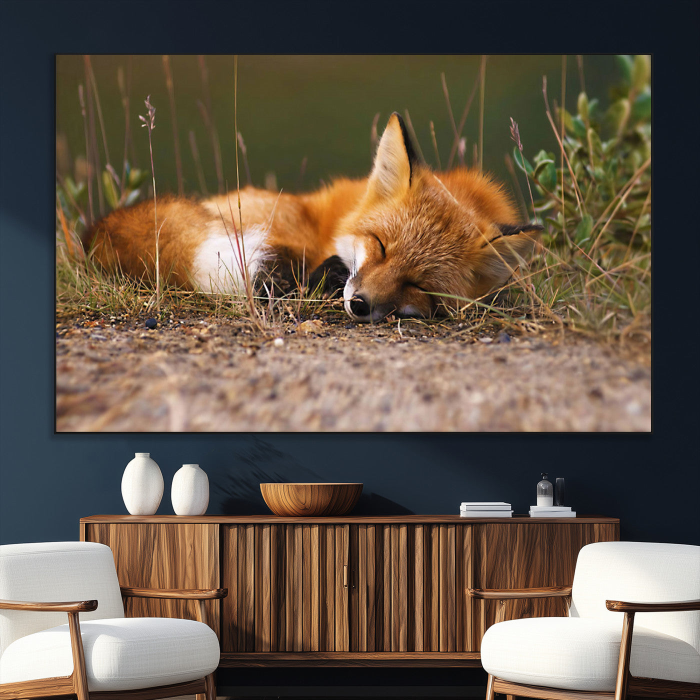 25085-SEG-FC-51X34_Oversize_Oversize-Sleeping Fox Wall Art Canvas Print, Farmhouse Wall Decor and Animal Wall Art Print