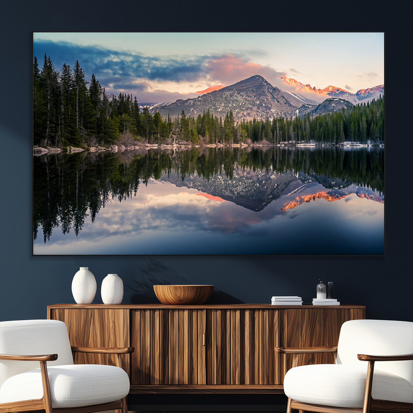 SEG-FC-51X34_Oversize - Bear Lake Reflection at Rocky Mountain National Park Wall Art Canvas Print, Scenic Mountain Landscape Canvas Print Set | Mountain Lake Wall Art Print
