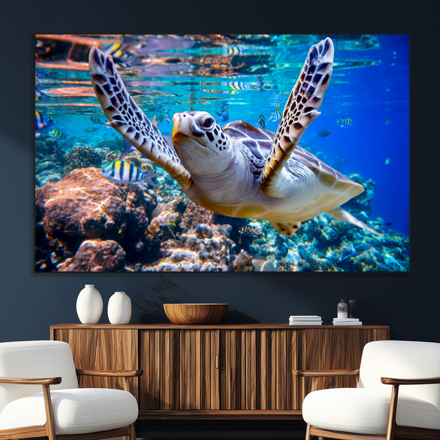 SEG-FC-51X34_Oversize - Underwater Sea Turtle Wall Art Canvas Print – Vibrant Ocean Coral Reef Décor, Ready to Hang