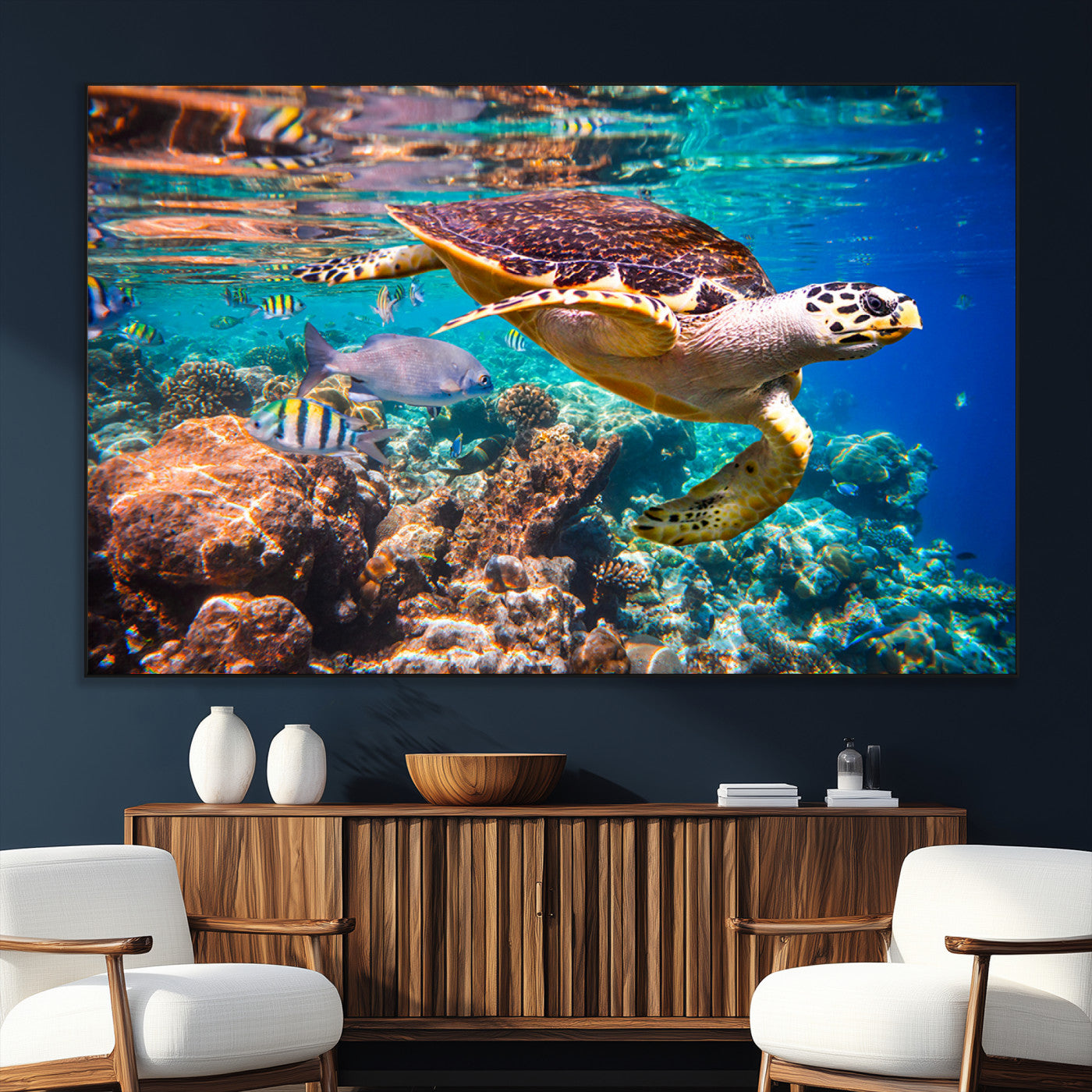 SEG-FC-51X34_Oversize - Sea Turtle Wall Art Canvas Print – Vibrant Ocean Coral Reef Décor, Ready to Hang