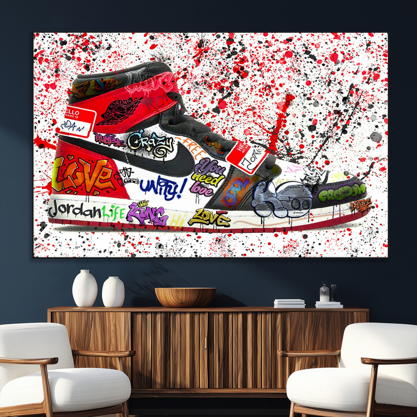 SEG-FC-51X34_Oversize - Jordan Shoes Graffiti Wall Art Canvas Print- Jordan Graffiti Canvas Wall Art - Framed Perfect for Sneaker heads and Urban Art Lovers