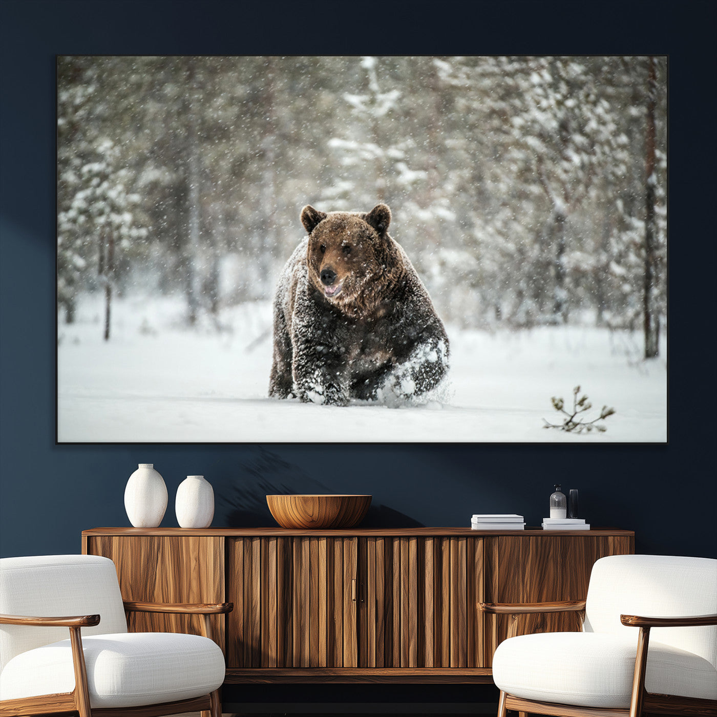 SEG-FC-51X34_Oversize - Wall Art Canvas Print – Grizzly Bear in Snowy Forest Powerful Presence Snowy Wilderness Wild Beauty