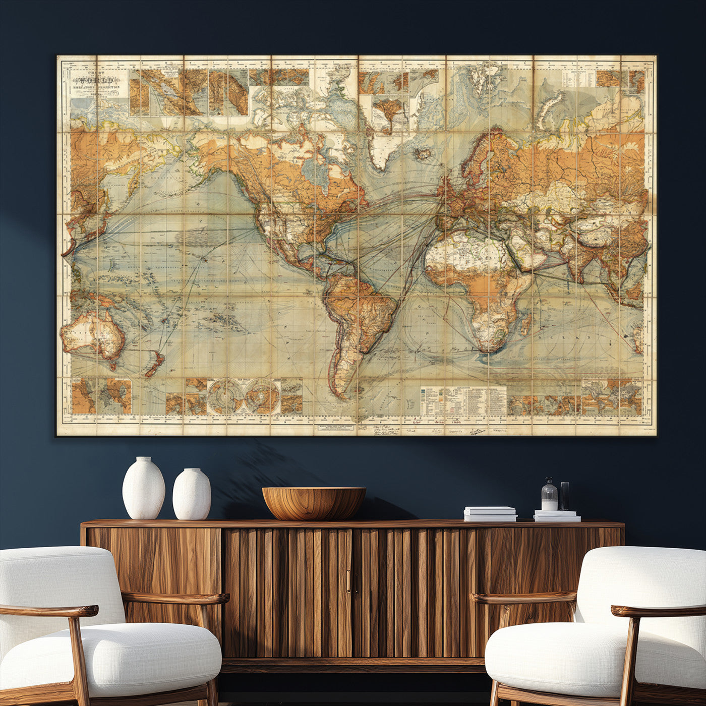 SEG-FC-51X34_Oversize - Push Pin World Map Canvas Print – Framed Wall Art for Couples to Track Their Travels – Anniversary
