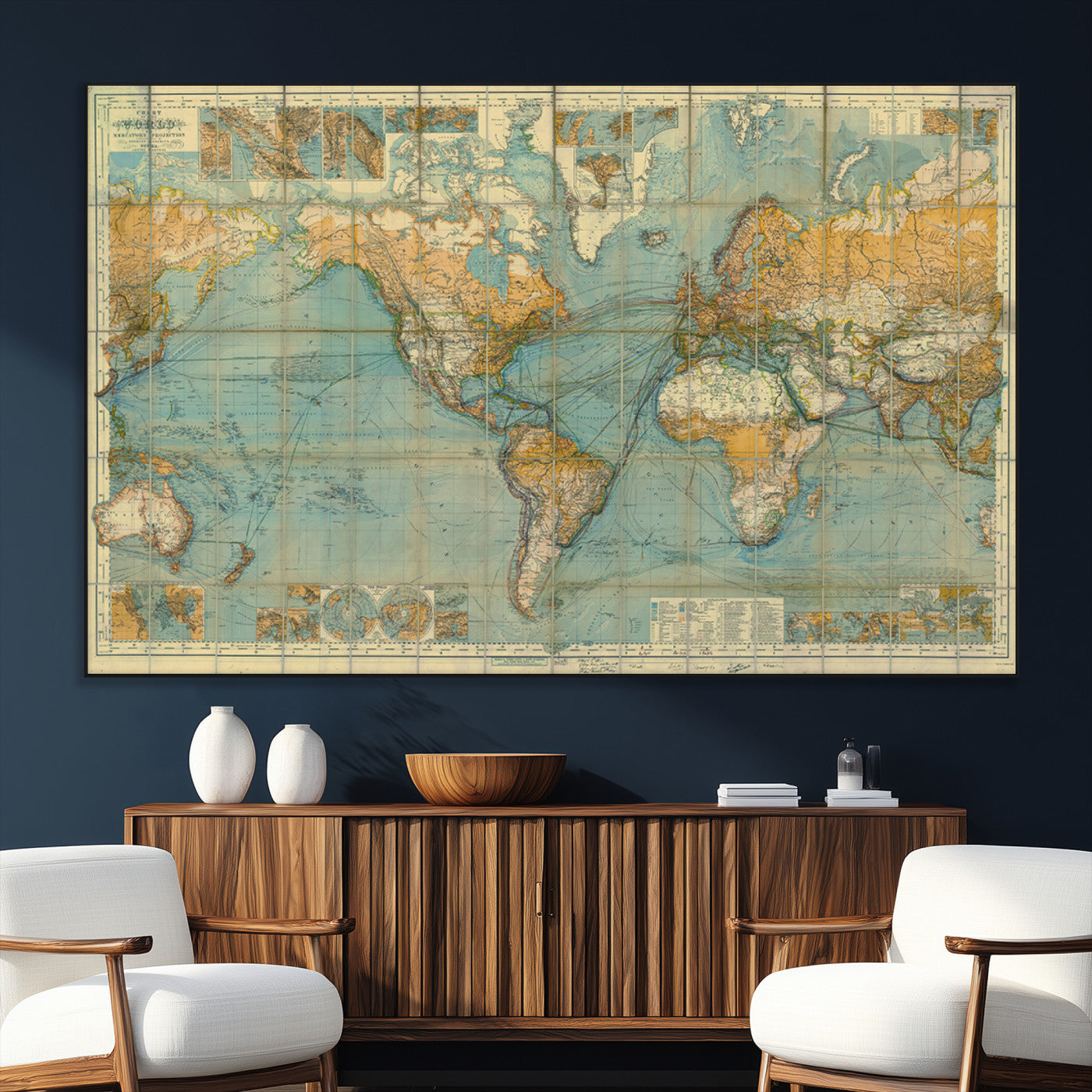 SEG-FC-51X34_Oversize - Push Pin World Map Canvas Print – Framed Wall Art for Couples to Track Their Travels – Anniversary