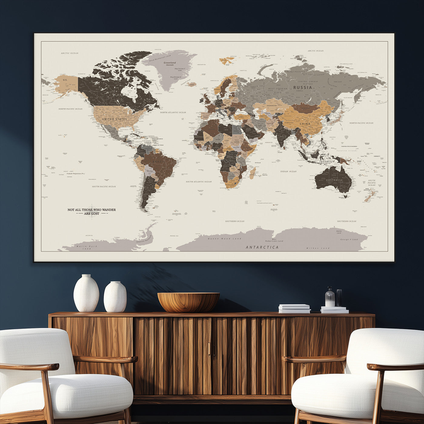 SEG-FC-51X34_Oversize - Push Pin World Map Canvas Print – Framed Wall Art for Couples to Track Their Travels – Anniversary