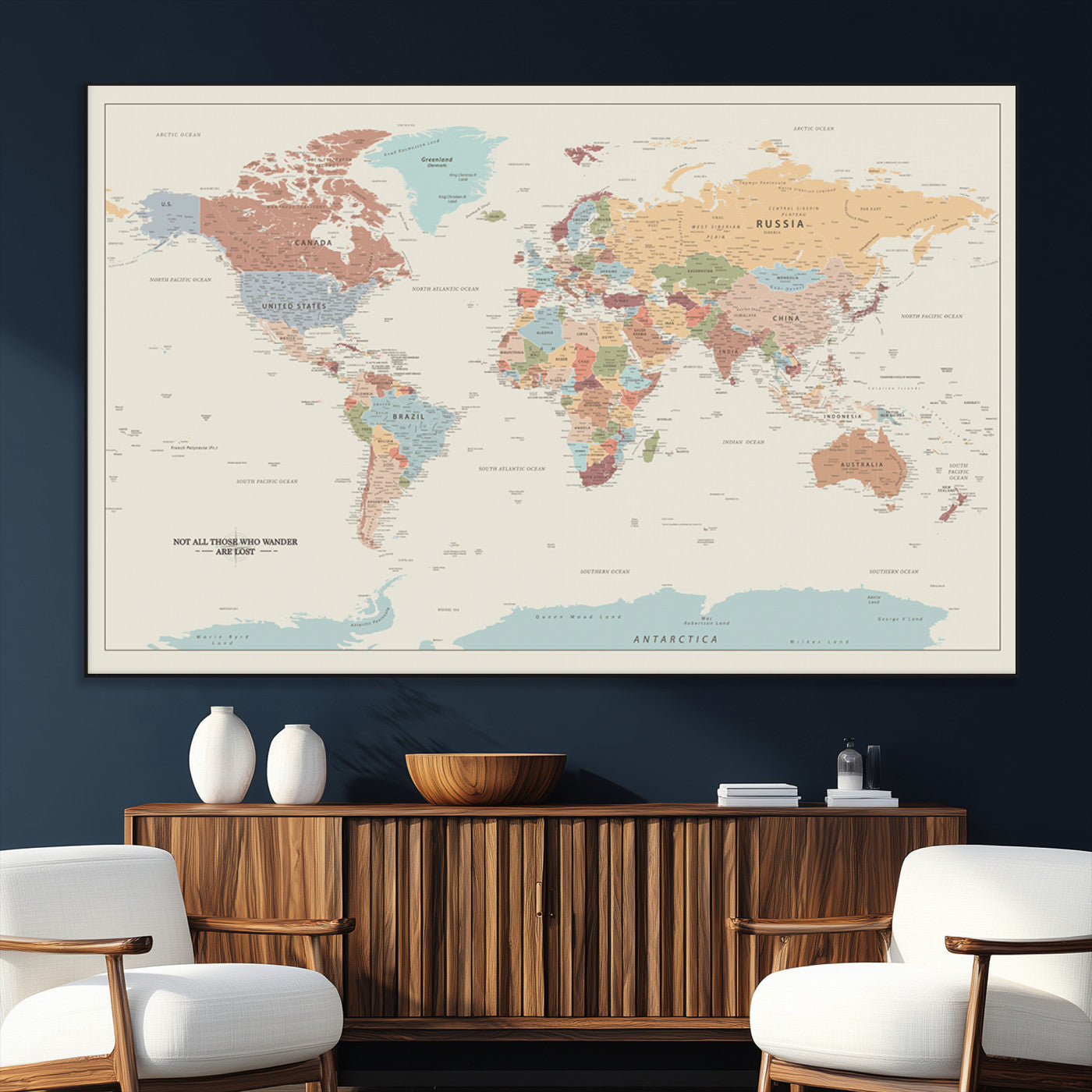 SEG-FC-51X34_Oversize - Push Pin World Map Canvas Print – Framed Wall Art for Couples to Track Their Travels – Anniversary