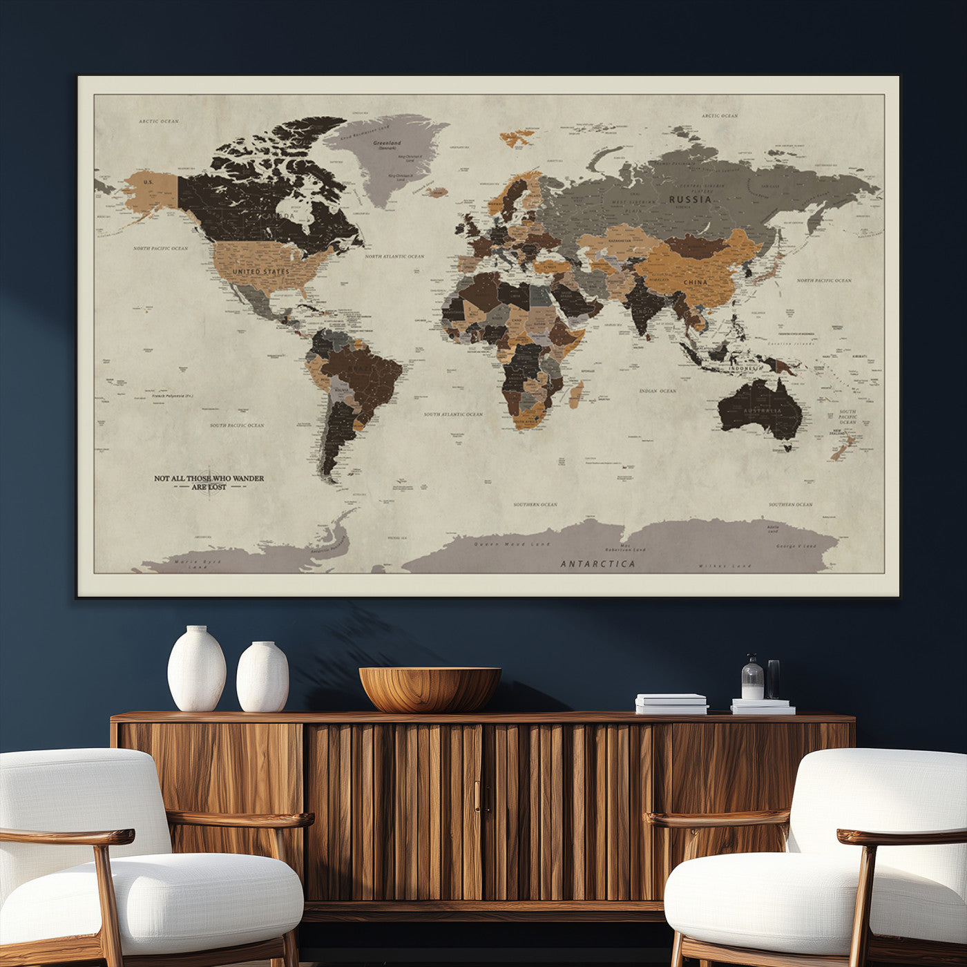 SEG-FC-51X34_Oversize - Push Pin World Map Canvas Print – Framed Wall Art for Couples to Track Their Travels – Anniversary