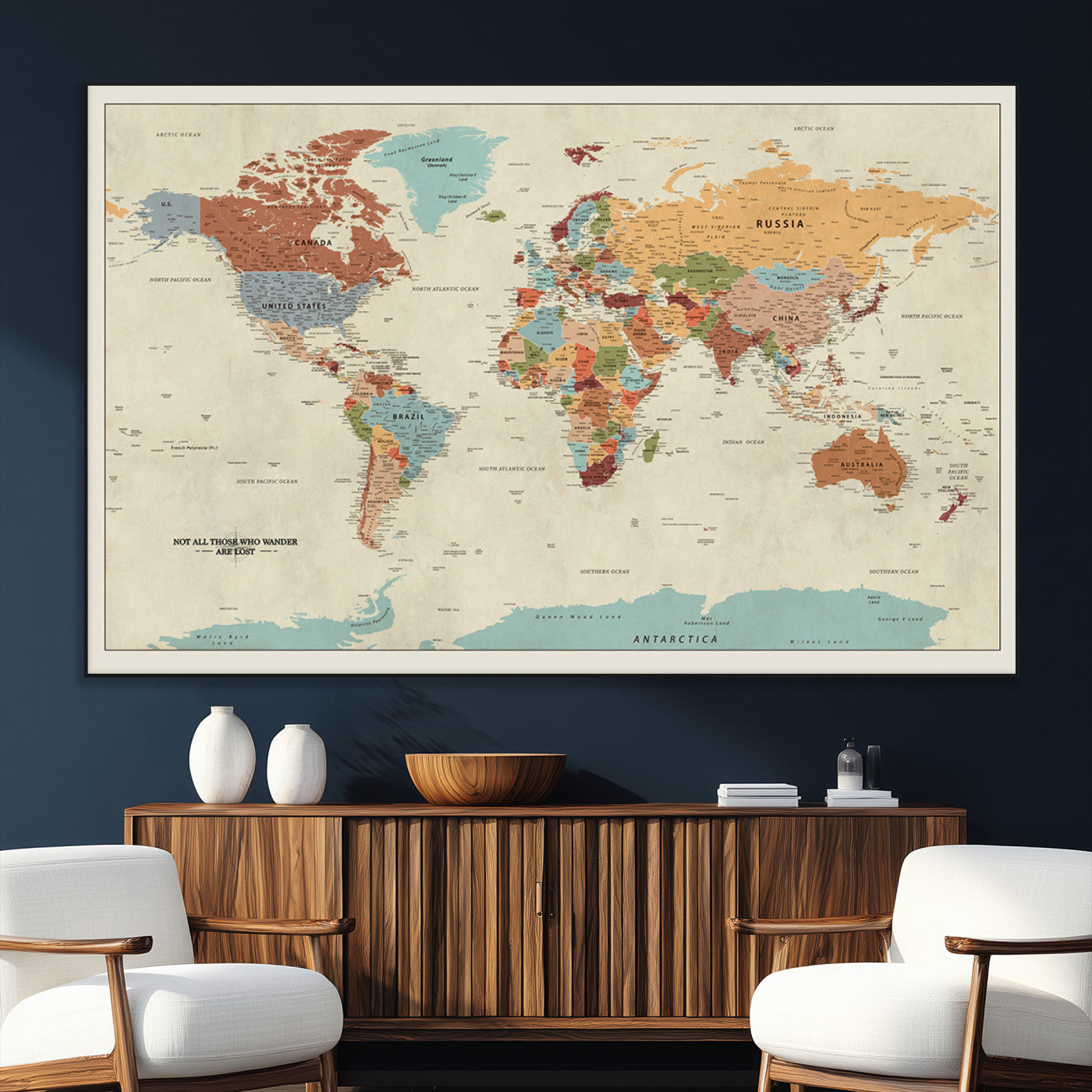 SEG-FC-51X34_Oversize - Push Pin World Map Canvas Print – Framed Wall Art for Couples to Track Their Travels – Anniversary