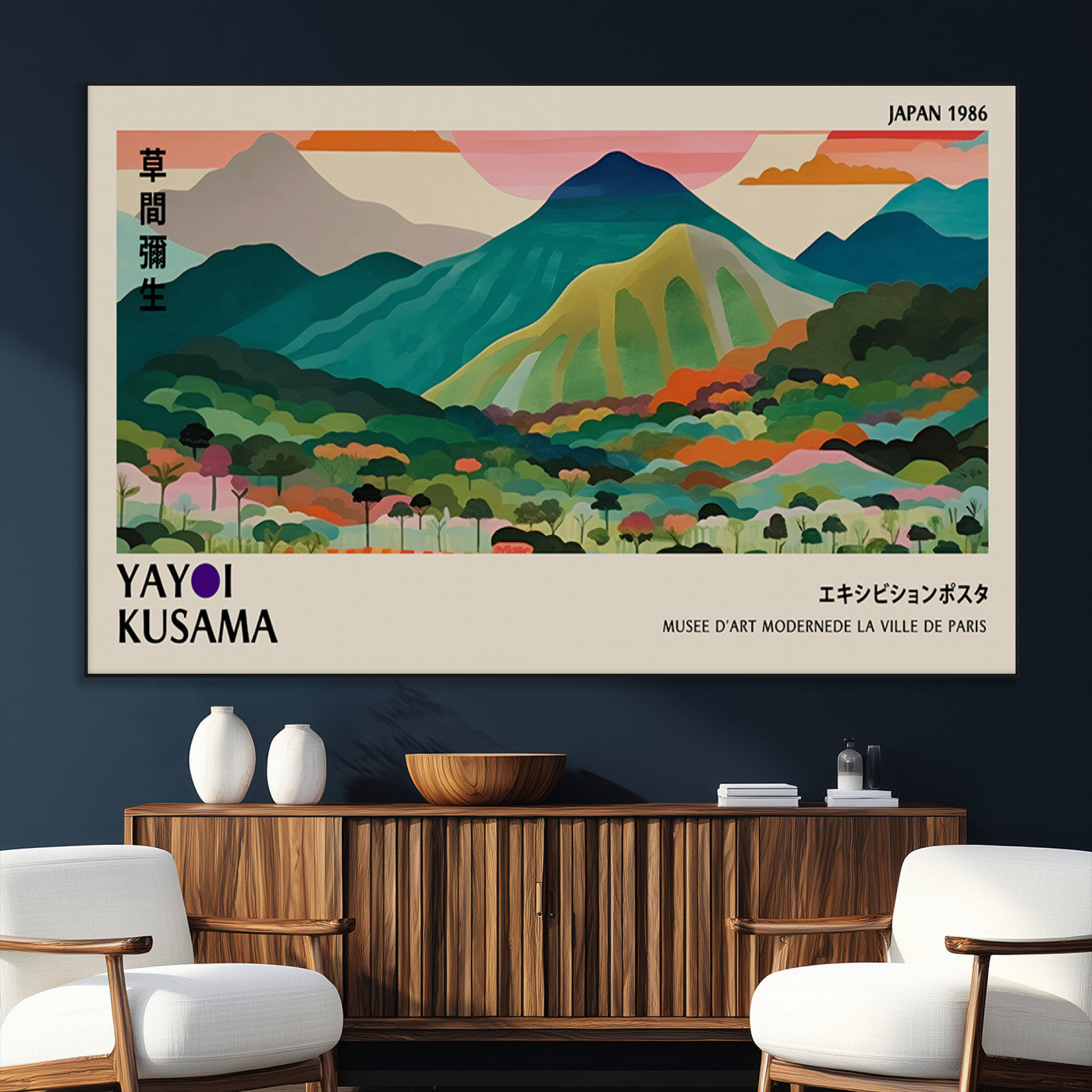 SEG-FC-51X34_Oversize - Yayoi Kusama Wall Art, Yayoi Wall Art Canvas, Vibrant Mountain Landscape Canvas Print with Bold