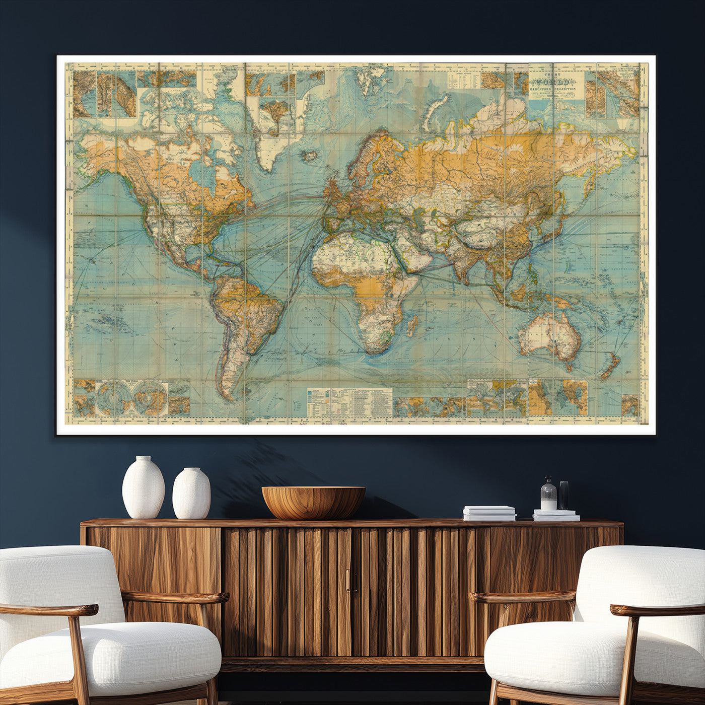 SEG-FC-51X34_Oversize - Push Pin World Map Canvas Print – Framed Wall Art for Couples to Track Their Travels – Anniversary