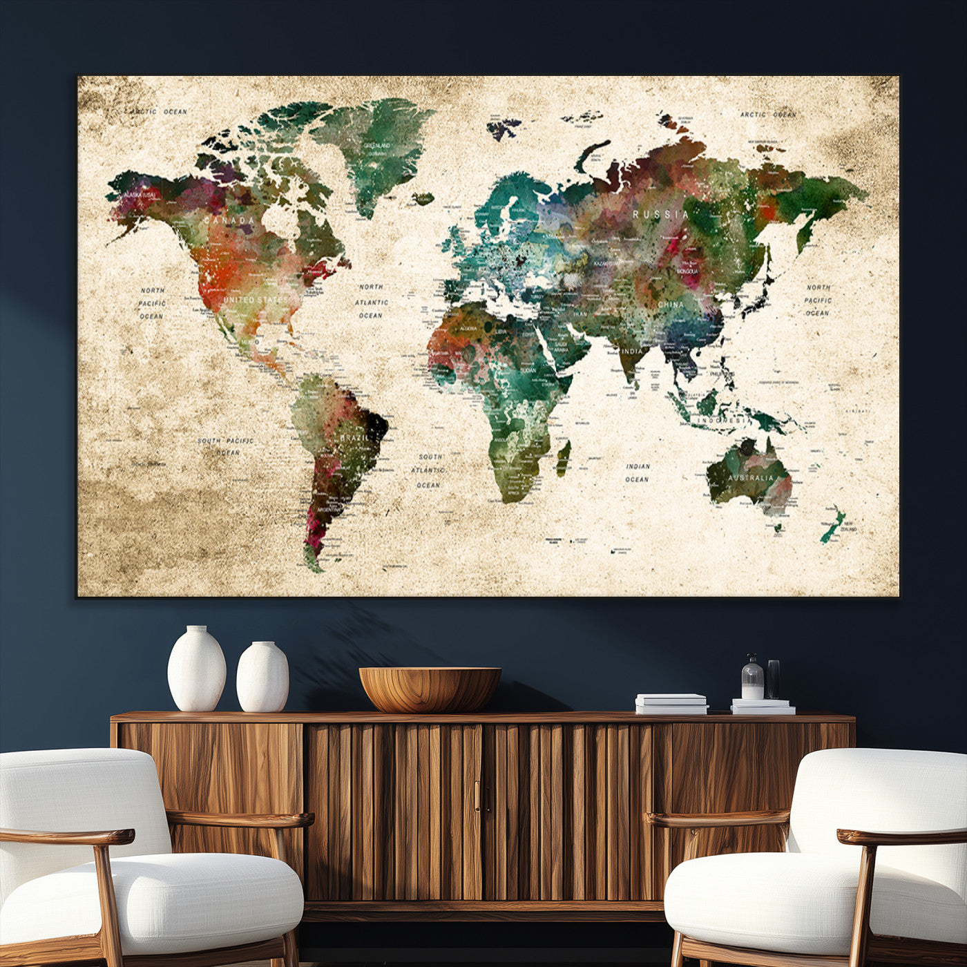 45128-SEG-FC-51X34_Oversize_Oversize-Push Pin World Map Canvas Print – Framed Wall Art for Couples to Track Their Travels – Anniversary Gift or Home Adventure Decor