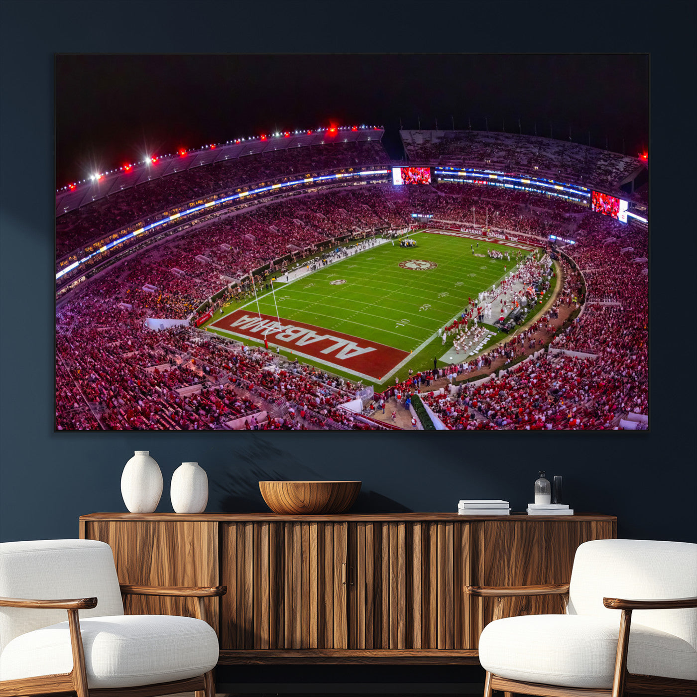 SEG-FC-51X34_Oversize - Bryant-Denny Stadium Night Game Triple Canvas Wall Art - Alabama Crimson Tide Football Match