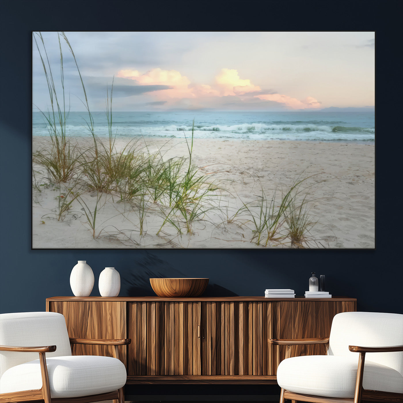SEG-FC-51X34_Oversize - Flight Over Coastal Beach Landscape, Flight Over Coastal Beach Print Canvas Wall Art