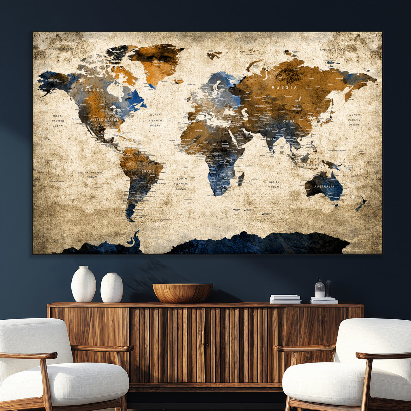 SEG-FC-51X34_Oversize - World Map Canvas Print – Framed Wall Art Anniversary Gift or Home Adventure Decor
