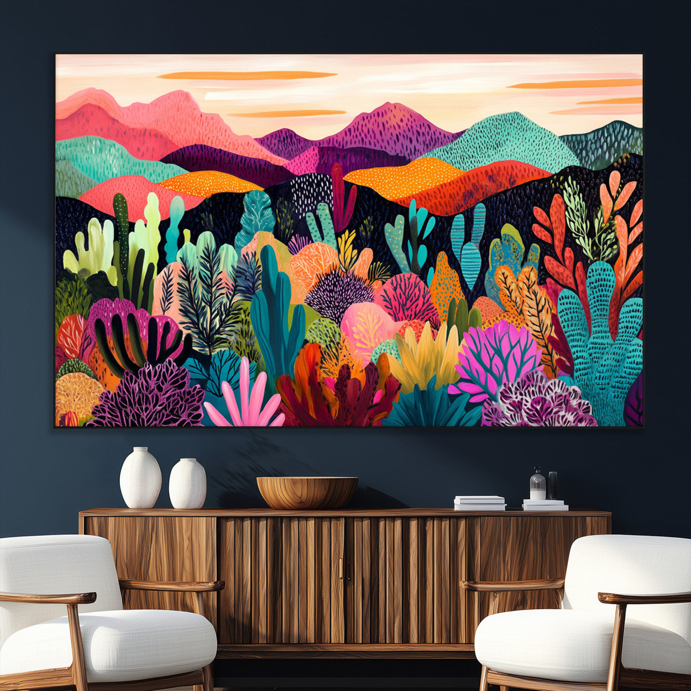 SEG-FC-51X34_Oversize - Abstract Kusama Print - Landscape Canvas Wall Art Print - Vibrant Modern Decor for Living Room,