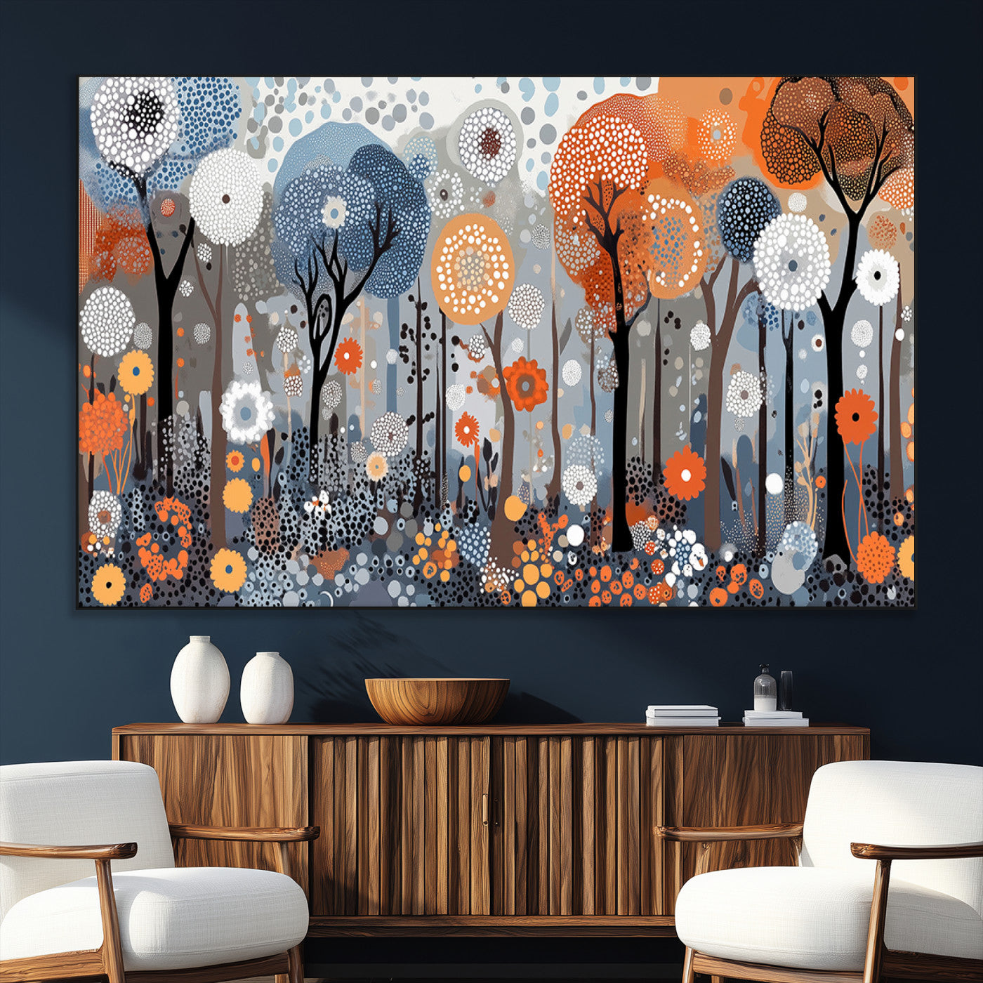 SEG-FC-51X34_Oversize - Abstract Winter Landscape Canvas Wall Art Print - Large Colorful Nature Wall Decor