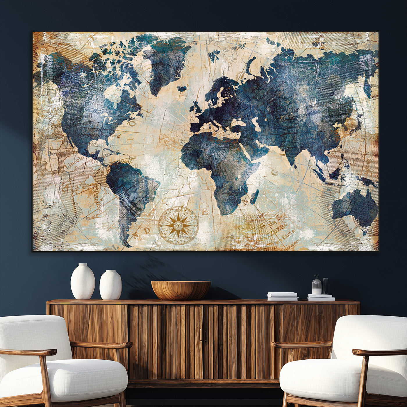 SEG-FC-51X34_Oversize - Push Pin World Map Canvas Print – Framed Wall Art for Couples to Track Their Travels – Anniversary