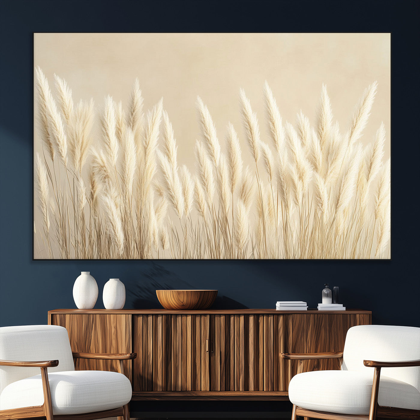 SEG-FC-51X34_Oversize - Grass Wall Art Print - Elegant Neutral Decor for Living Room, Boho Minimalist Artwork, Ready to Hang