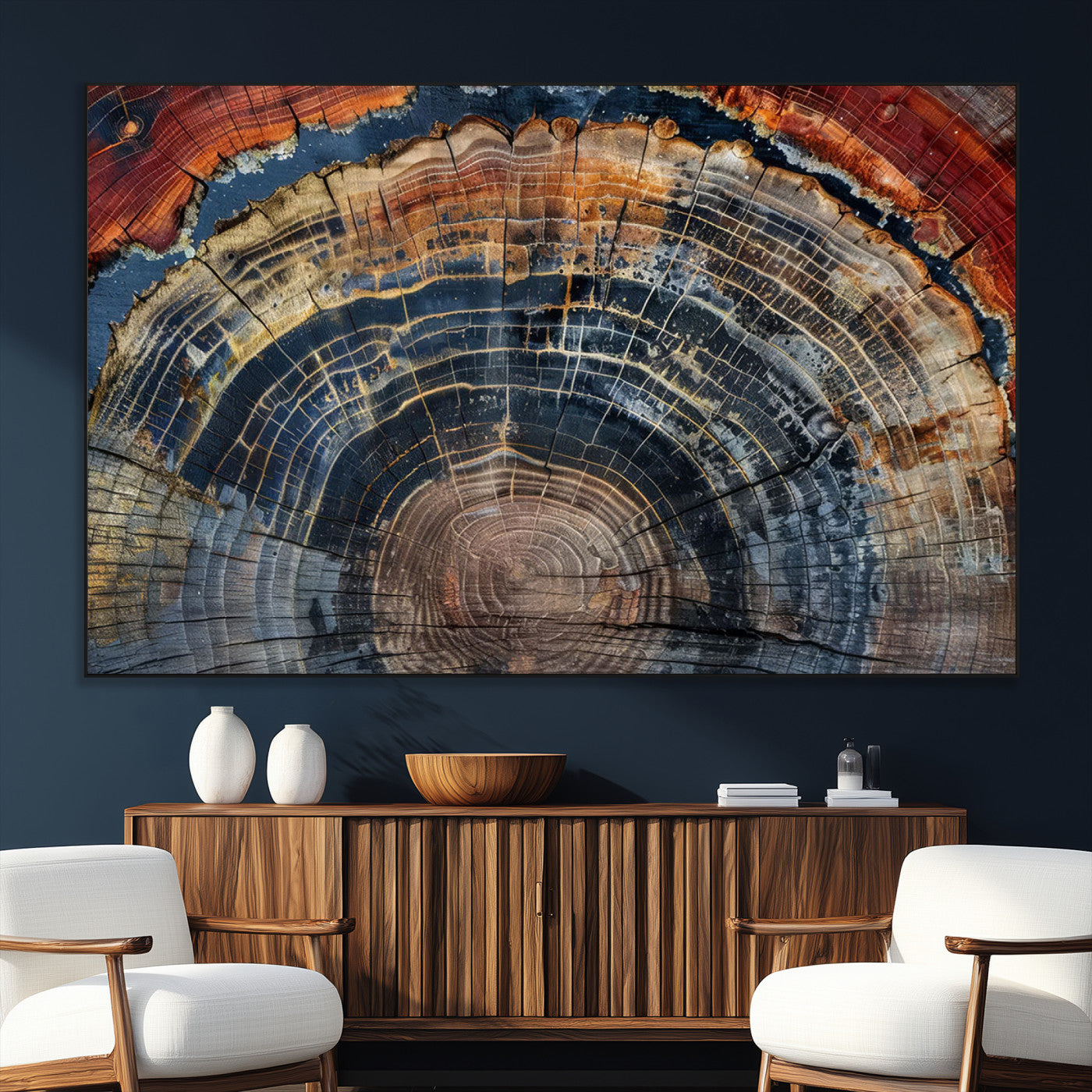 SEG-FC-51X34_Oversize - Abstract Tree Ring Wall Art, Colorful Framed Tree Ring Wall Decor, Minimalist Home Canvas Art,